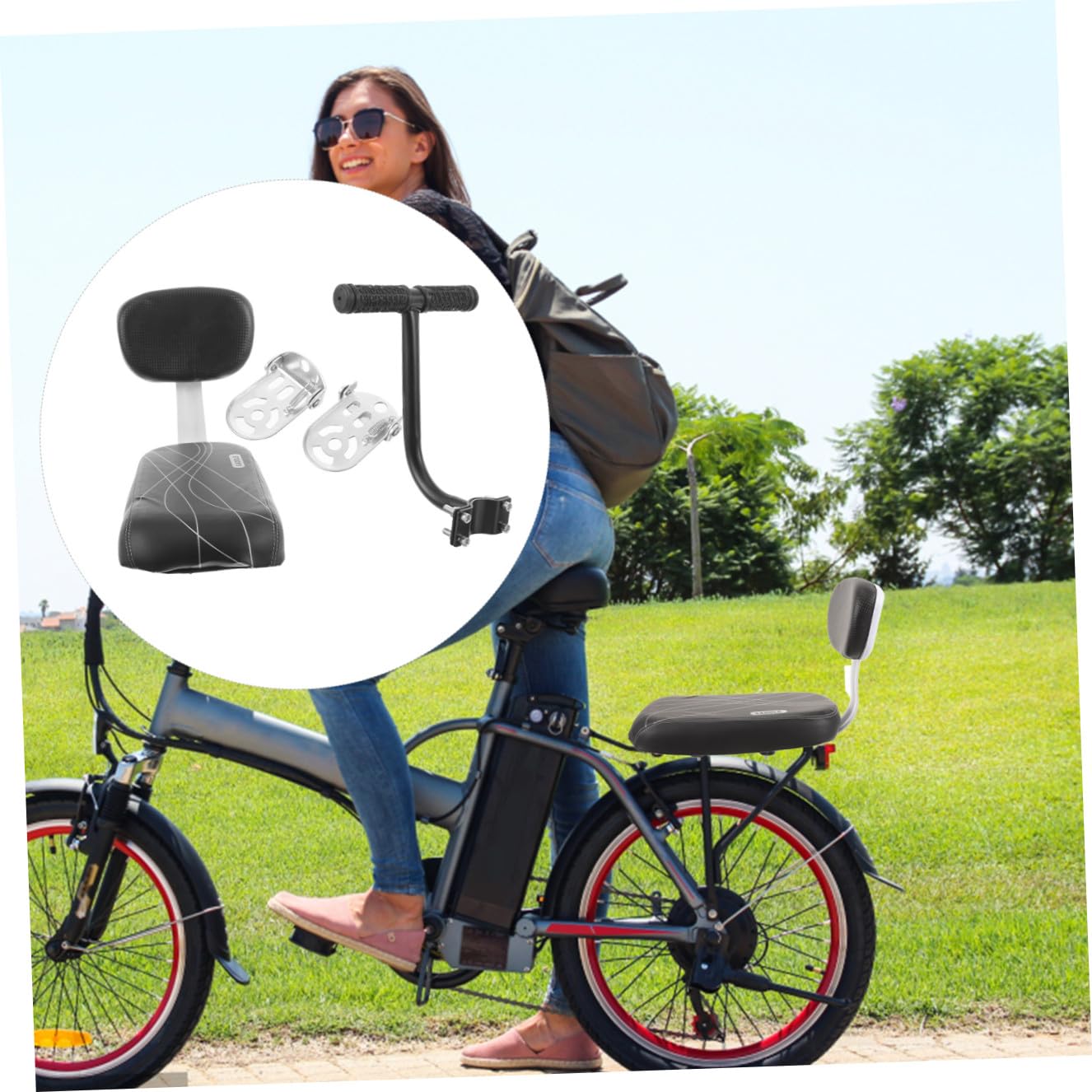 Lurrose Set Cuscino Sella Bici Posteriore Spugna Pelle Metallo | Bici Pieghevole e Bici da Strada, Comfort di Seduta, per Passeggero e Persone