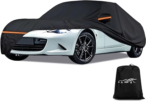 Amooca Heavy-Duty Car Covers Custom Fit for Mazda MX-5 Miata 1989-2024 Waterproof Sun-Proof All Weather for Automobiles Snow Cover 420D with Door Zipper Cotton Lining
