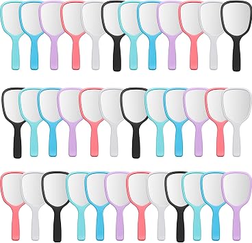 Vinsot 36 Pcs Handheld Mirror Bulk Small Plastic Hand Mirrors with Handle Portable Makeup Mirror for Salon Clients Party Favors Gifts Travel Camping Home Use, 3.15" x 7.09" 6 Colors
