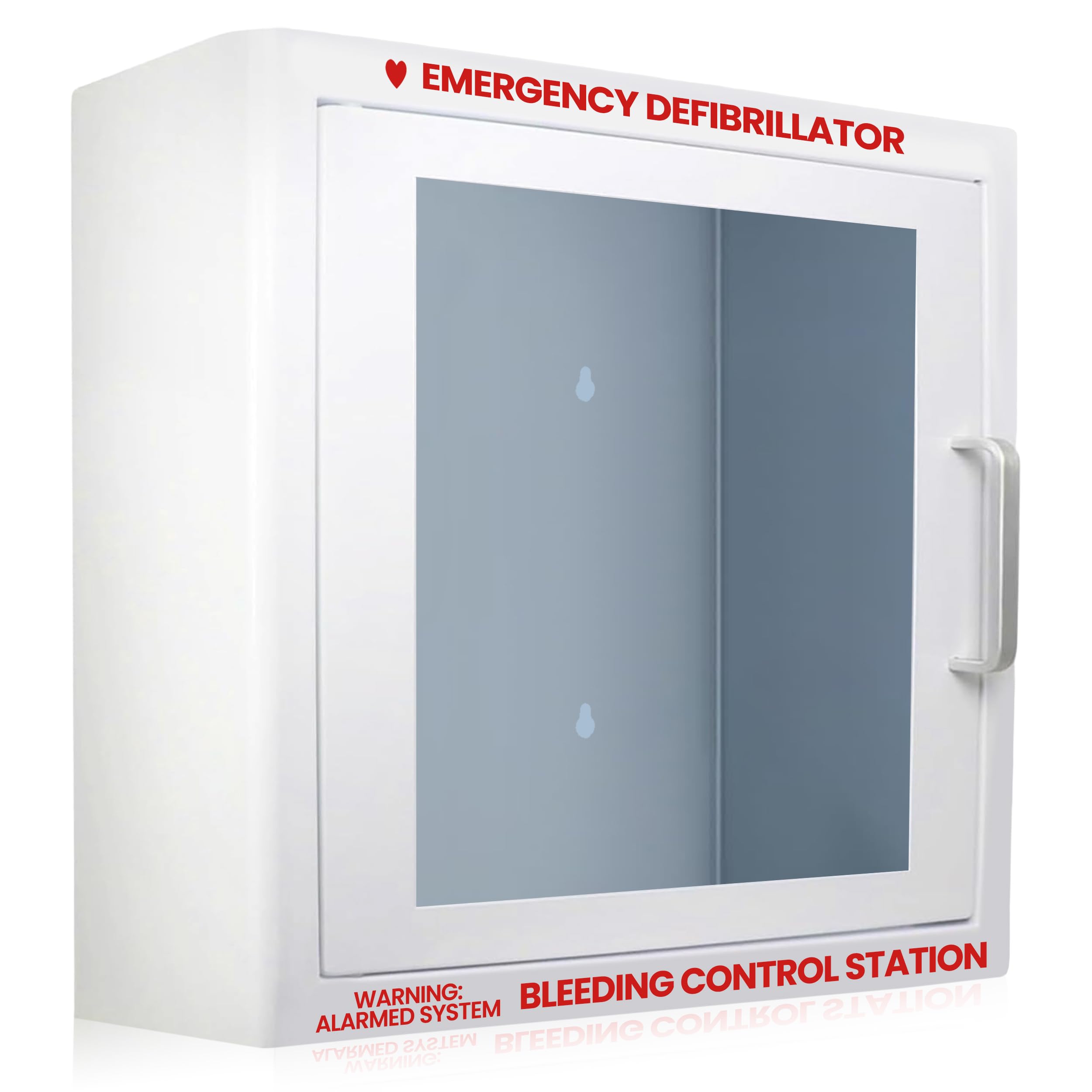 AED Wall Mounted Cabinet with Bleeding Control Kit Storage, AED defibrillator for home, Large 17.4x17.3x6.9 Inch, Durable Metal Cabinet with Clear Window &amp; Door Activated Alarm, AED cabinet wall mount