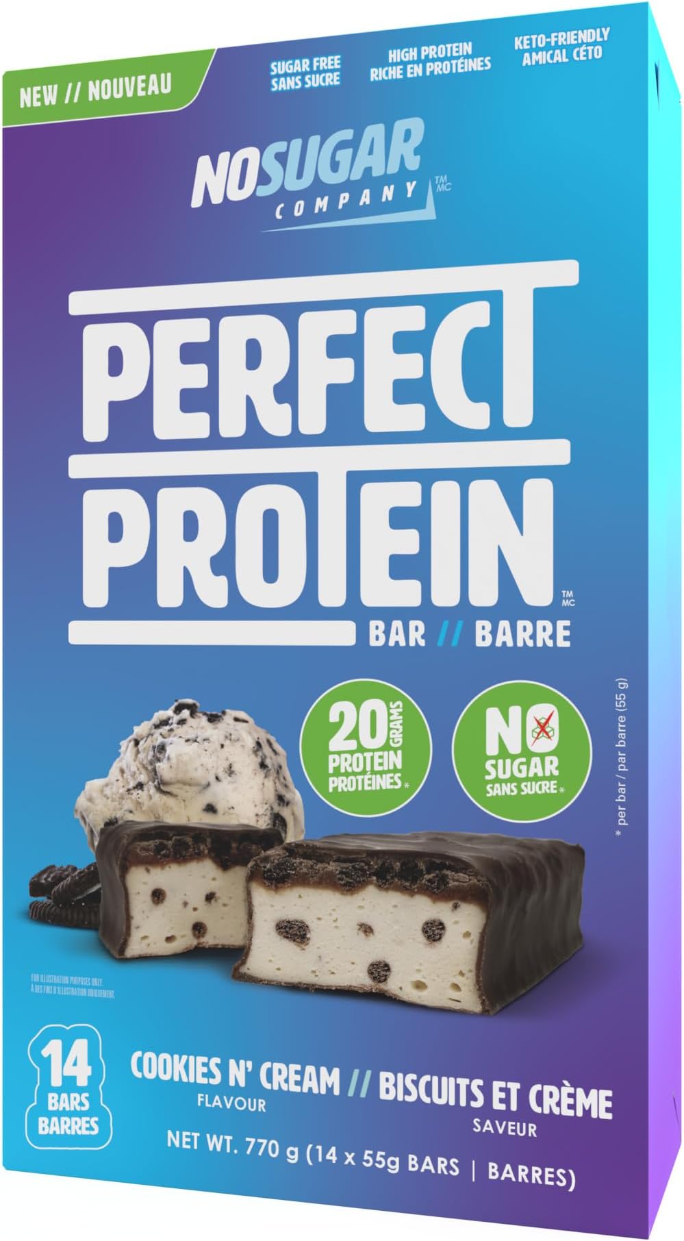 Amazon.com : No Sugar Perfect Protein Bar - Cookies & Cream Flavor ...
