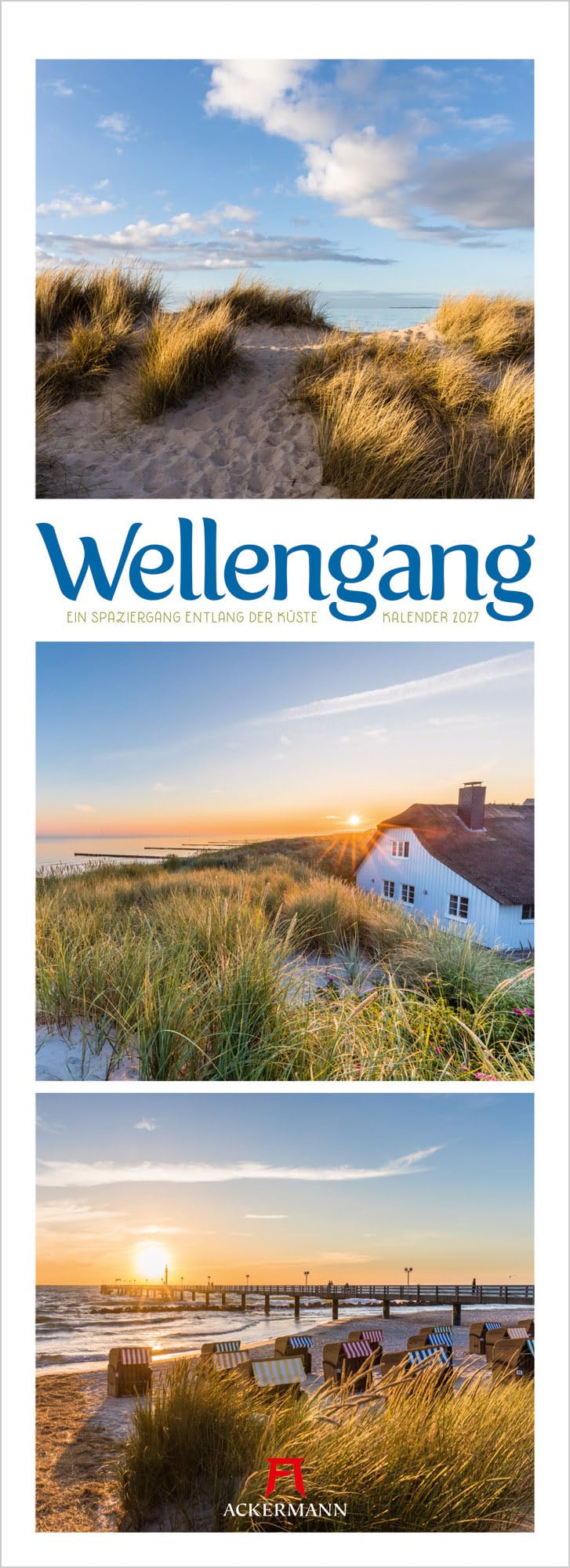 Wellengang Triplet-Kalender 2027 | Spaziergang entlang der Küste: Stilvoller Meeres-Kalender im schlanken Hochformat (24x66 cm) | Triplet-Fotografie