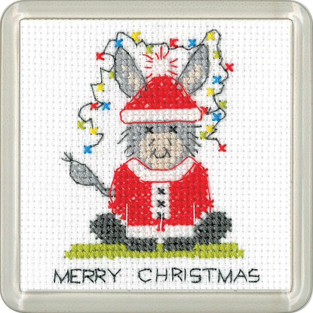 Heritage Crafts N/A Dokey Christmas Coaster Cross Stitch Kit - Dokey Sat Coaster - Kirste Roche Desigs