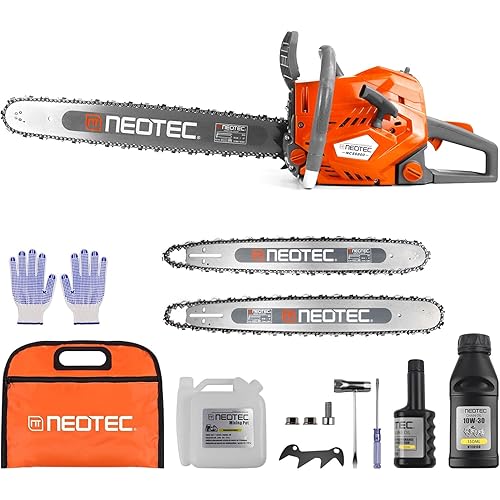 68CC Gas Powered Chainsaw 22 24 Inch Bar Chainsaws 2-Cycle Cordless Handheld Petrol Gasoline Chain Saw for Tree Felling Forestry Logging Backyard Storm Cleanup Farm Wood Cutting