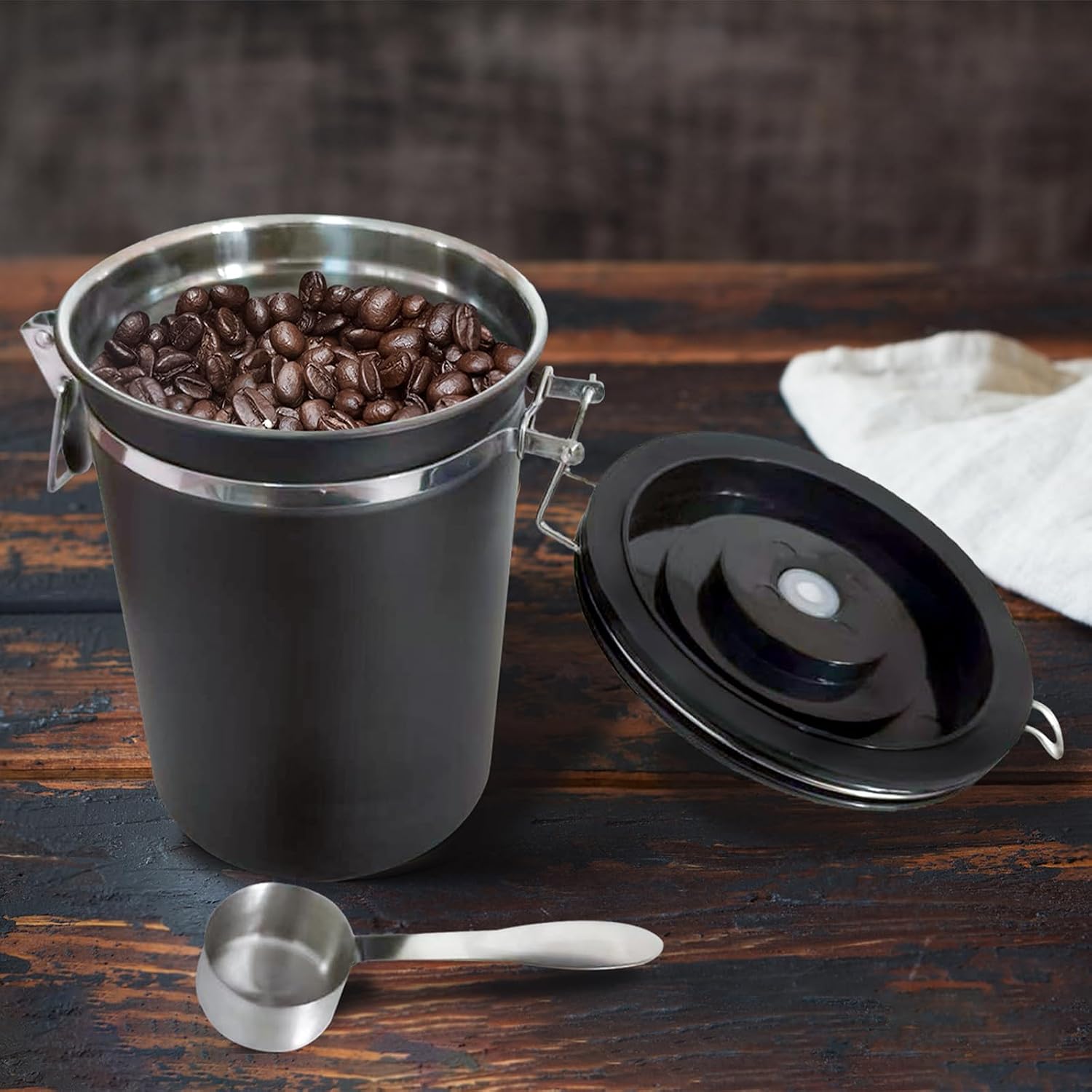 Stainless Steel Coffee Canisters with Airtight Lids, Date Track and Scoop, Coffee Bean Storage, Ground Container for Sugar Flour Kitchen Freshness Tea Countertop, 60.8 Oz