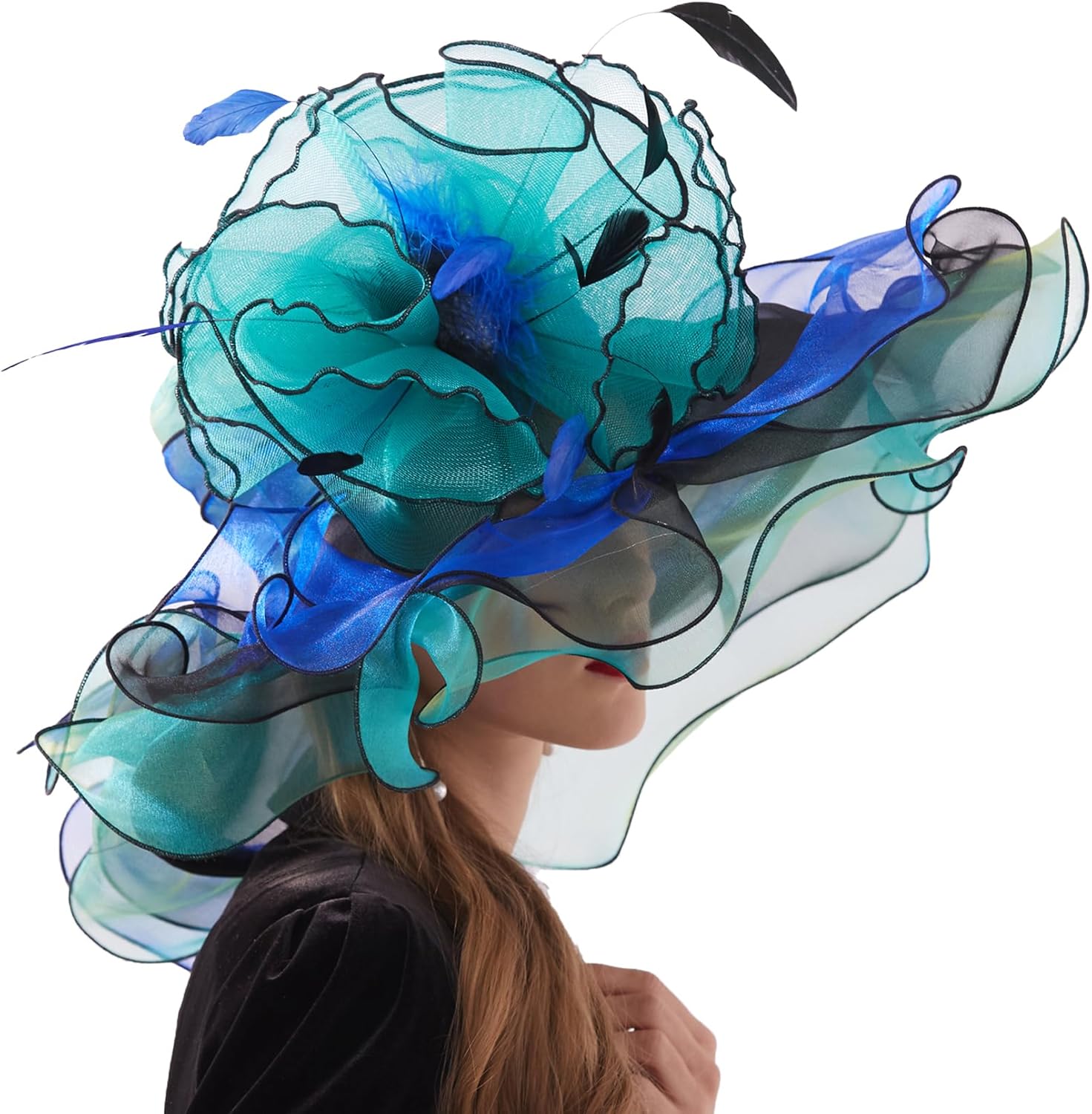 Women's Derby Church Hat Bridal Tea Party Wedding Party Sun Hat with Detachable hat Flower as Fascinators