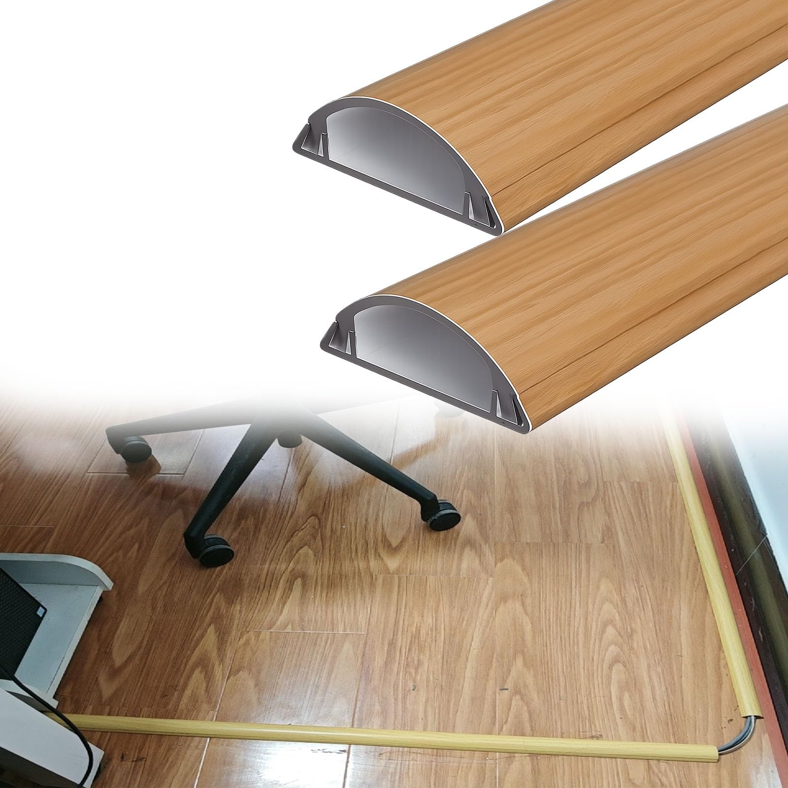 Set di 2 copricavi autoadesivi - Nascondini semicircolari per casa/Ufficio, Finitura Effetto Legno Rosso/Giallo/Bianco, Lunghezza 30 cm, per organizzare e Nascondere i Cavi.