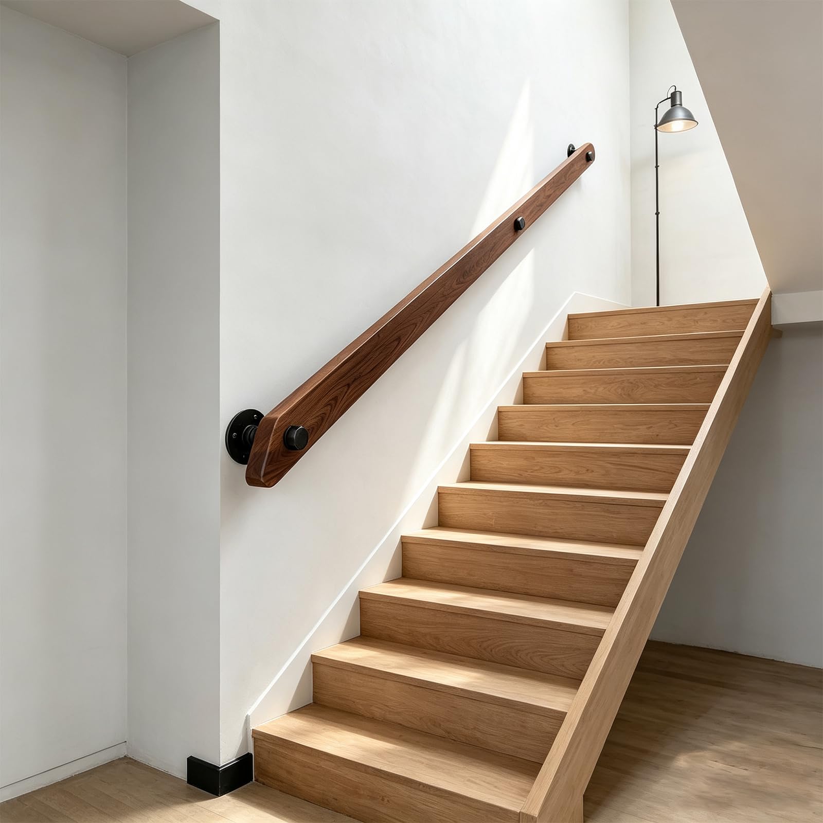Barandilla de madera antideslizante de 360 cm con soportes, barandilla Slish para interiores y exteriores, fácil de instalar, perfecta para el hogar seguro