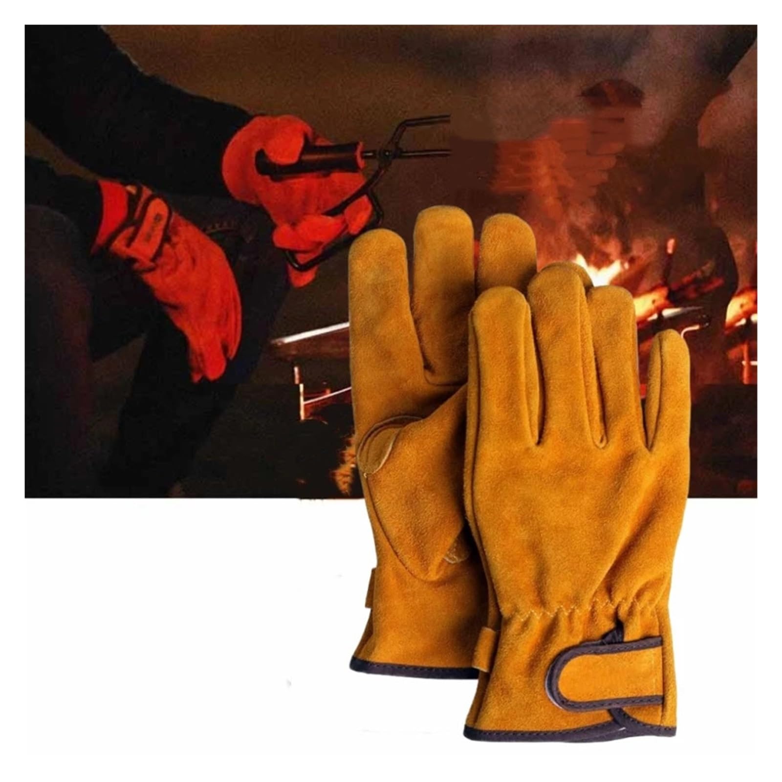 Guantes Soldador Guantes de trabajo seguridad cuero, guantes soldadura resistentes al calor for hombres, industriales for barbacoa Firepalce Forge Furnace(Green 35cm)