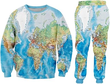 Tute Da Ginnastica Da Uomo,Divertente Harajuku World Map Ocean Felpa Con  Stampa 3D+Pantaloni Della Tuta Pullover Maglione Tuta Set Fitness  Abbigliamento Sportivo Per Il Tempo Libero.,Swpa00296,Xxxl : Abbigliamento