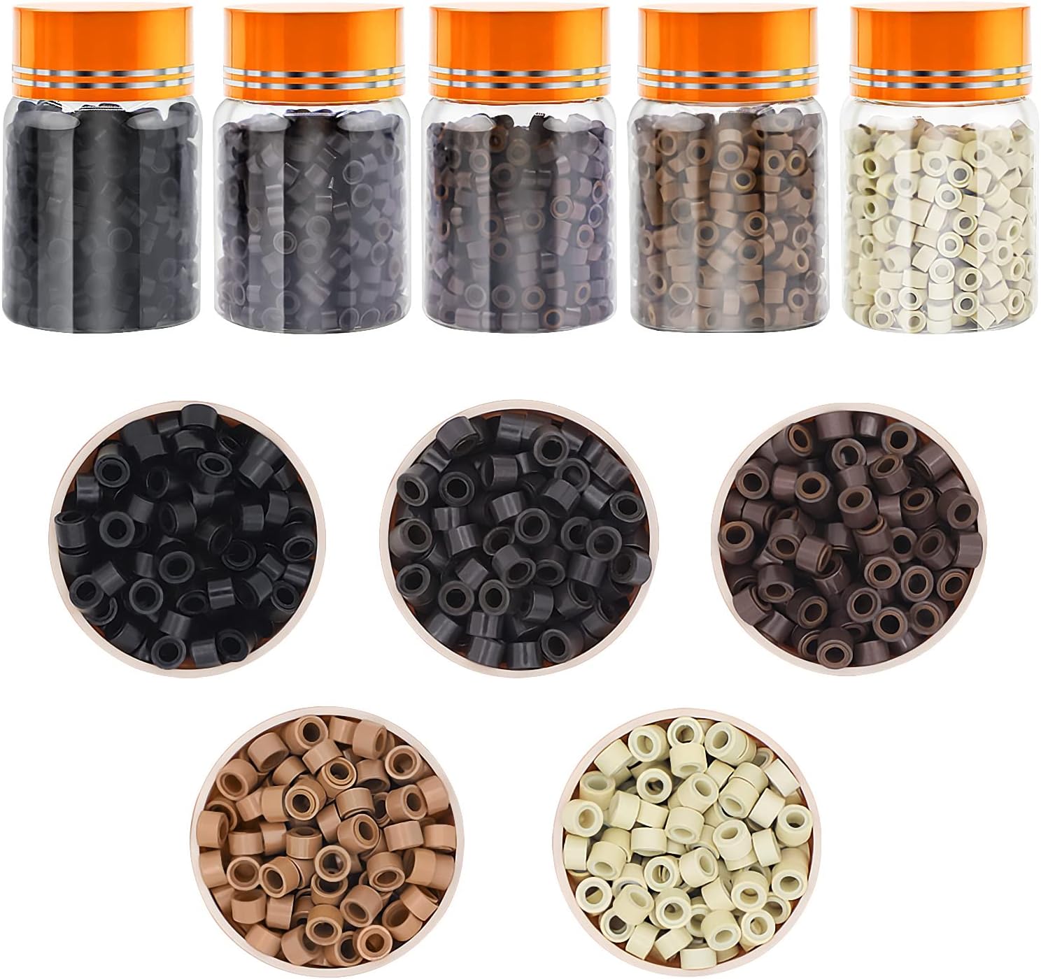 2500pcs Hair Extensions Micro Links Rings, 5mm Silicone Lined Beads for I Tip Extend Human Hair