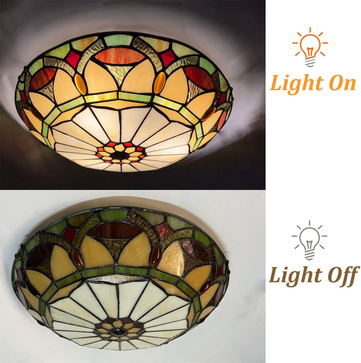 ARTZONE Tiffany Ceiling Lights, Stained Glass Ceiling Light 3-Lights 16 Inch Tiffany Flush Mount Ceiling Light for Bedroom Dining Living Room Entryway Foyer