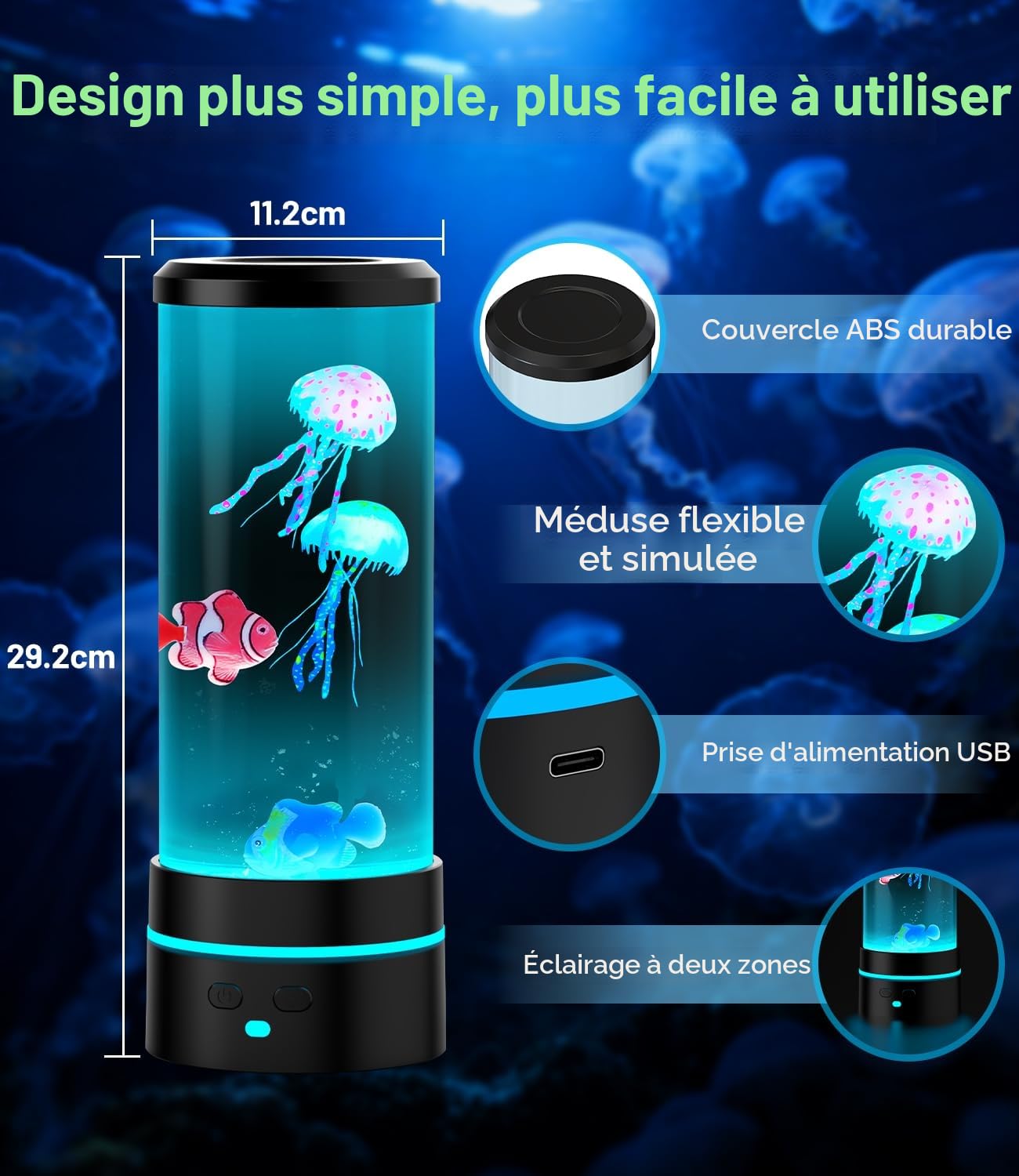 Lampe Méduse Télécommande 28cm RGB 17 Couleurs Mode Changement Auto Veilleuse Enfant Adulte Lampe à Lave Magique