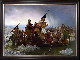 Black Framed Washington Crossing the Delaware Canvas Wall Art by Emanuel Leutze Vintage Classic Oil Paintings Reproduction Poster American Revolution War Historical Painting Home Decor 12x16inch