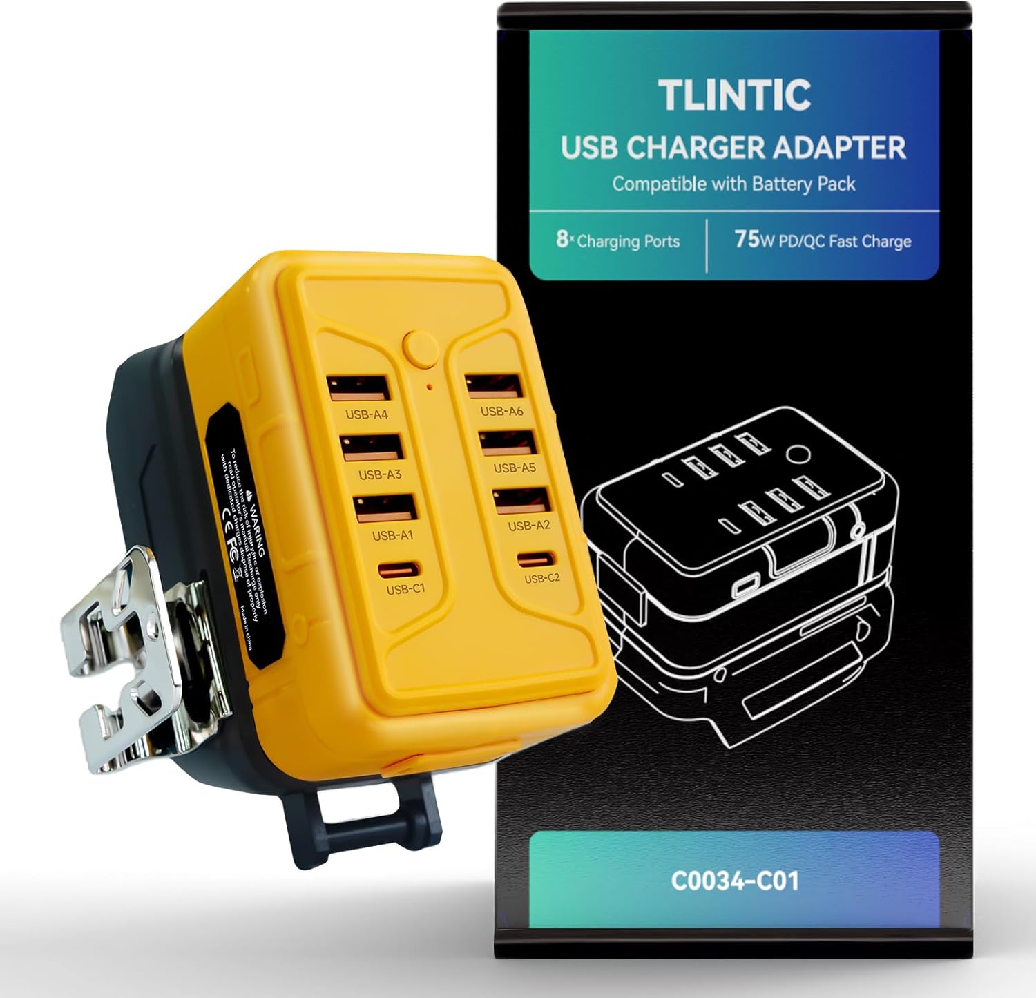 USB Charger Adapter for DEWALT Battery - 75W 8-Charging Ports, PD/QC Fast Charge for Smart Phone, Tablet, Laptop and More