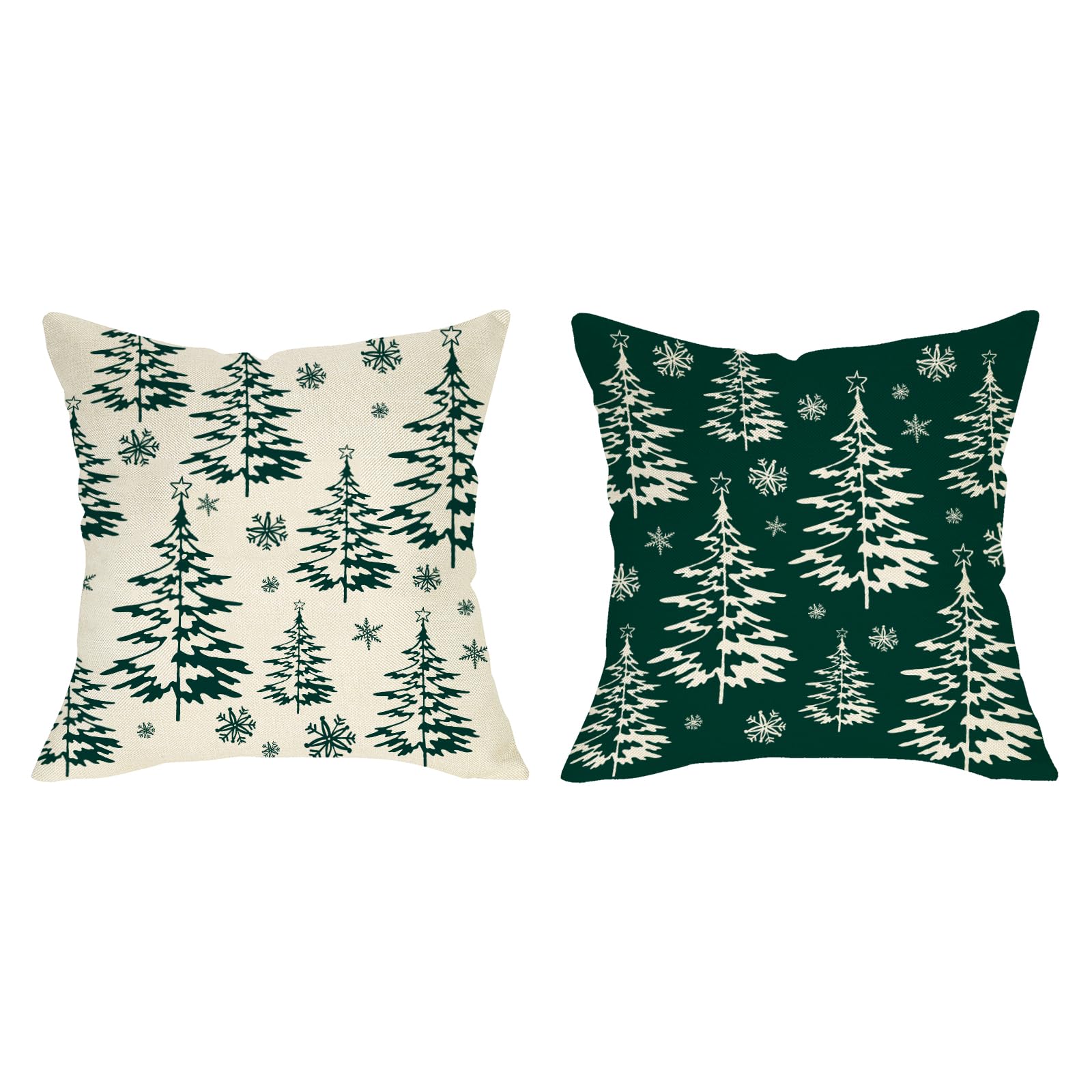 Fjfz Green Christmas Decorative Throw Pillow Covers 18 x 18 Set of 2 Xmas Pine Tree Snowflake Porch