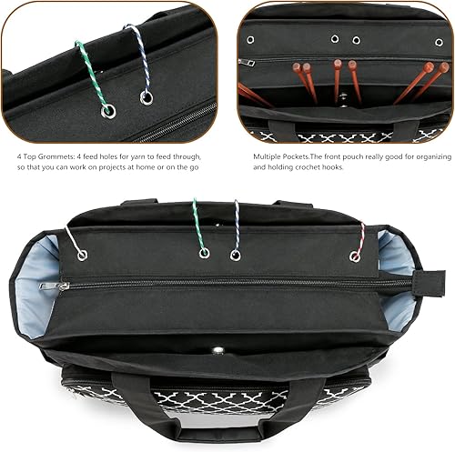 Miniatura 3 de Bolsa de tejer para almacenamiento de hilo - Organizador de almacenamiento de hilo, bolsa organizadora de ganchillo con ganchillos, esquís de hilo,