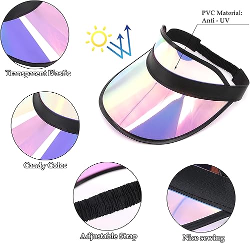 Miniatura 71 de Surkat Viseras solares transparentes de plástico con protección UV, sombrero para la cabeza, sombrero para golf, tenis, playa, ciclismo 1 paquete