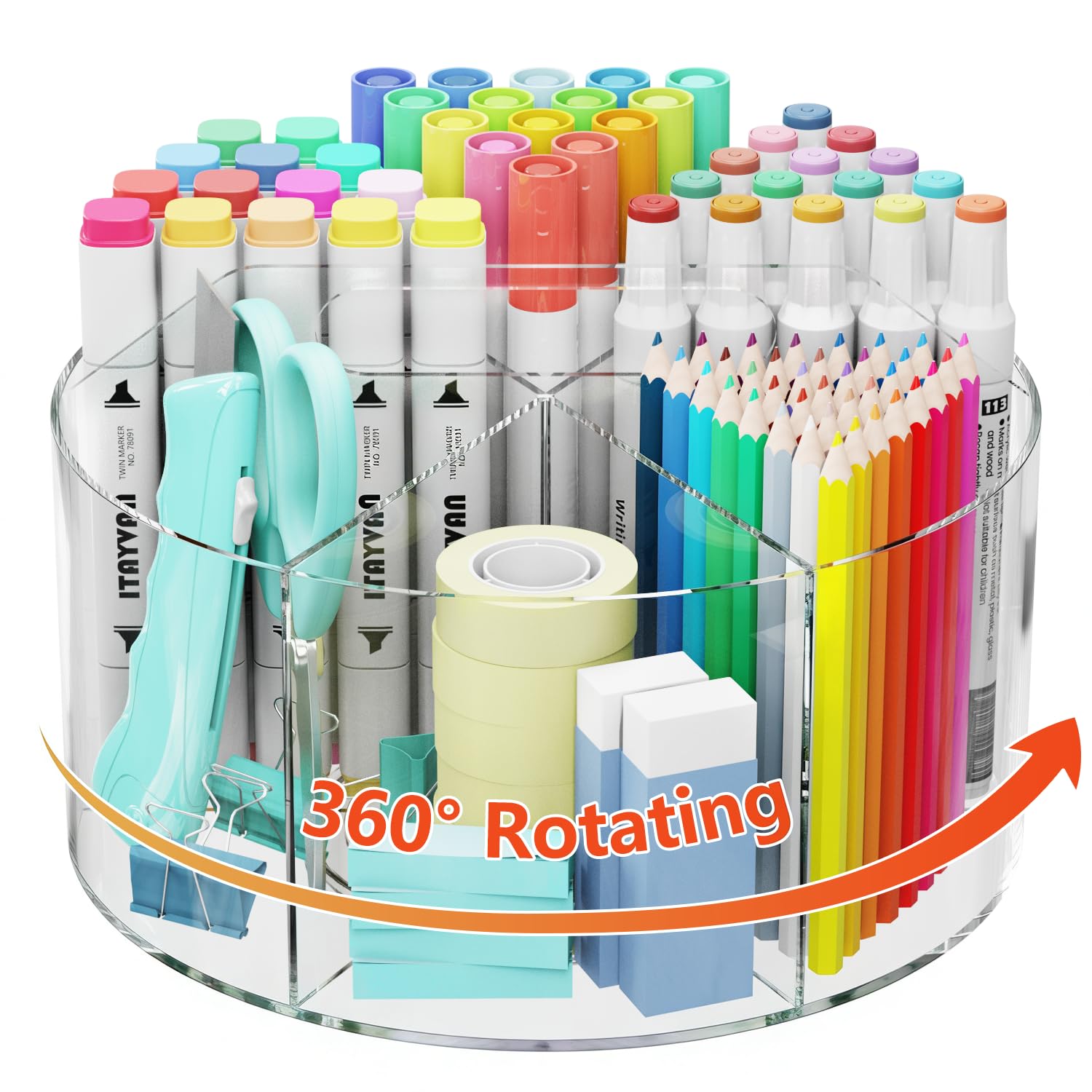Schreibtisch-Stifthalter, um 360 Grad drehbarer Stift-Organizer aus Acryl für Kinder, Buntstift-Marker, Bürobedarf, Organizer, drehbarer Organizer für Schreibtisch, Küche, Make-up,