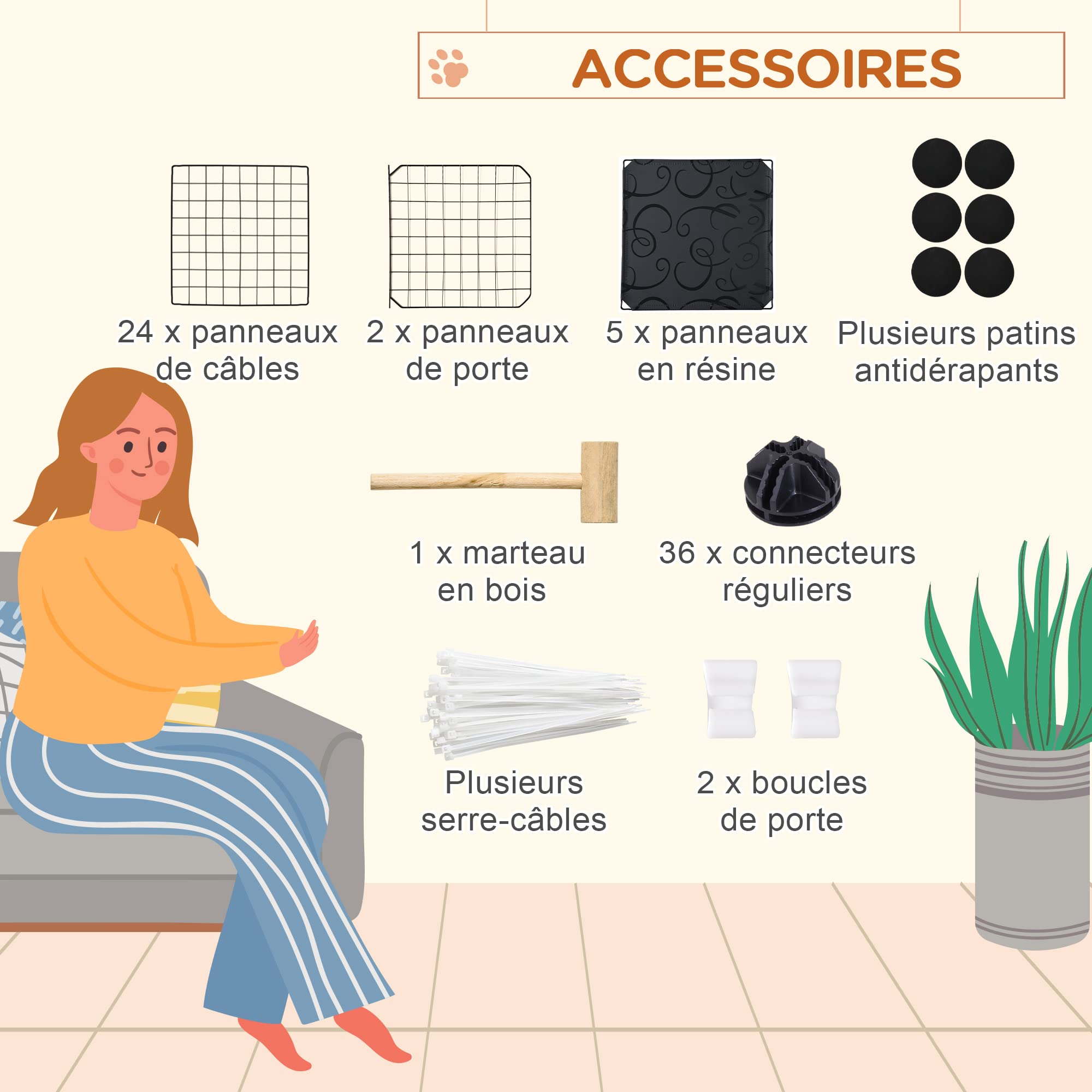 PawHut Enclos pour Petits Animaux Parc pour Chiot Clôture Modulable DIY 24 Panneaux Noir
