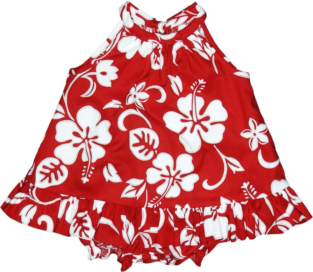RJC Baby Girl's Hibiscus Pareo Halter Ruffle Hawaiian 2 Piece Dress Set