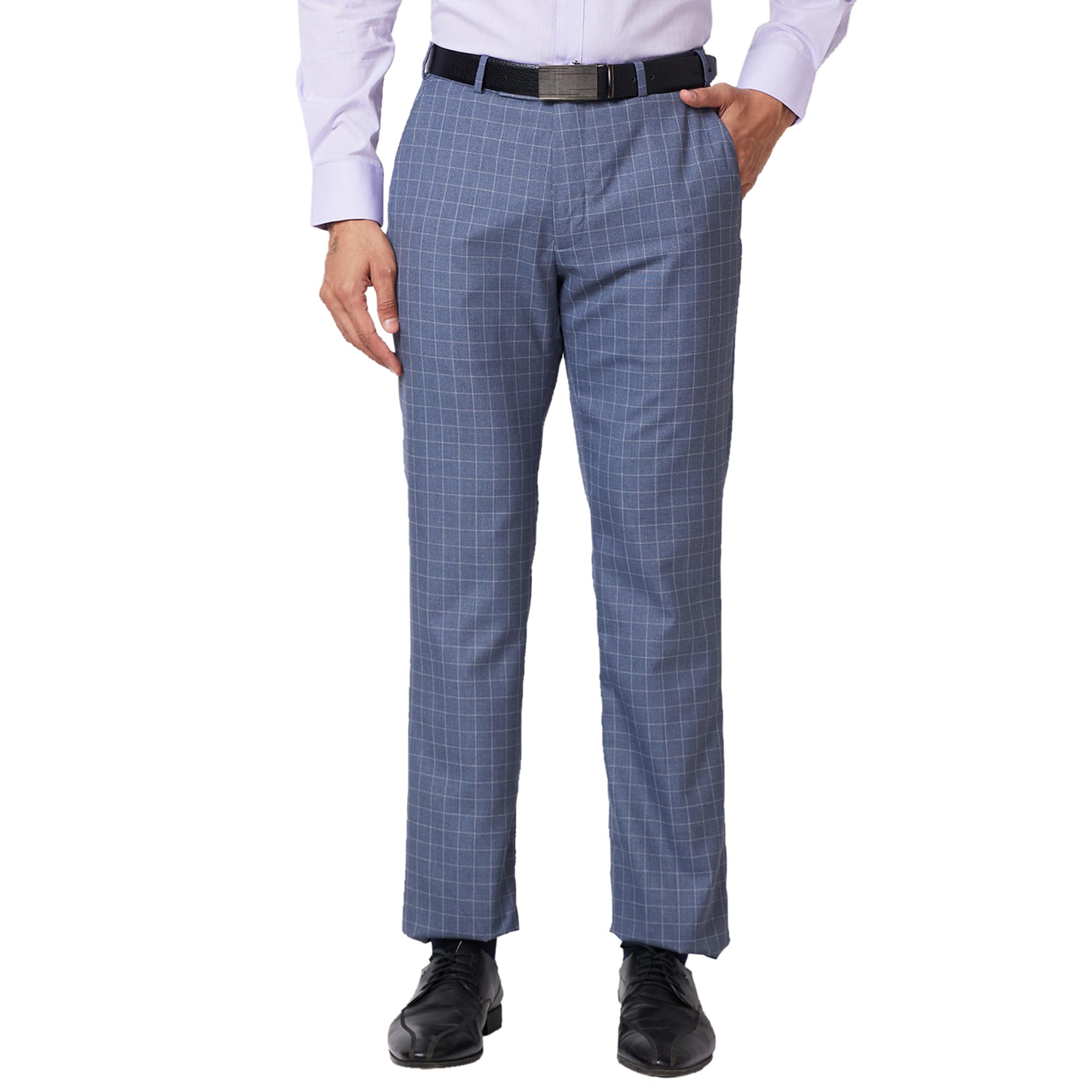 park avenue Men's Mid Rise Smart Fit Polyester Blend Checks Pattern Flat Front Formal Trouser-picture-39