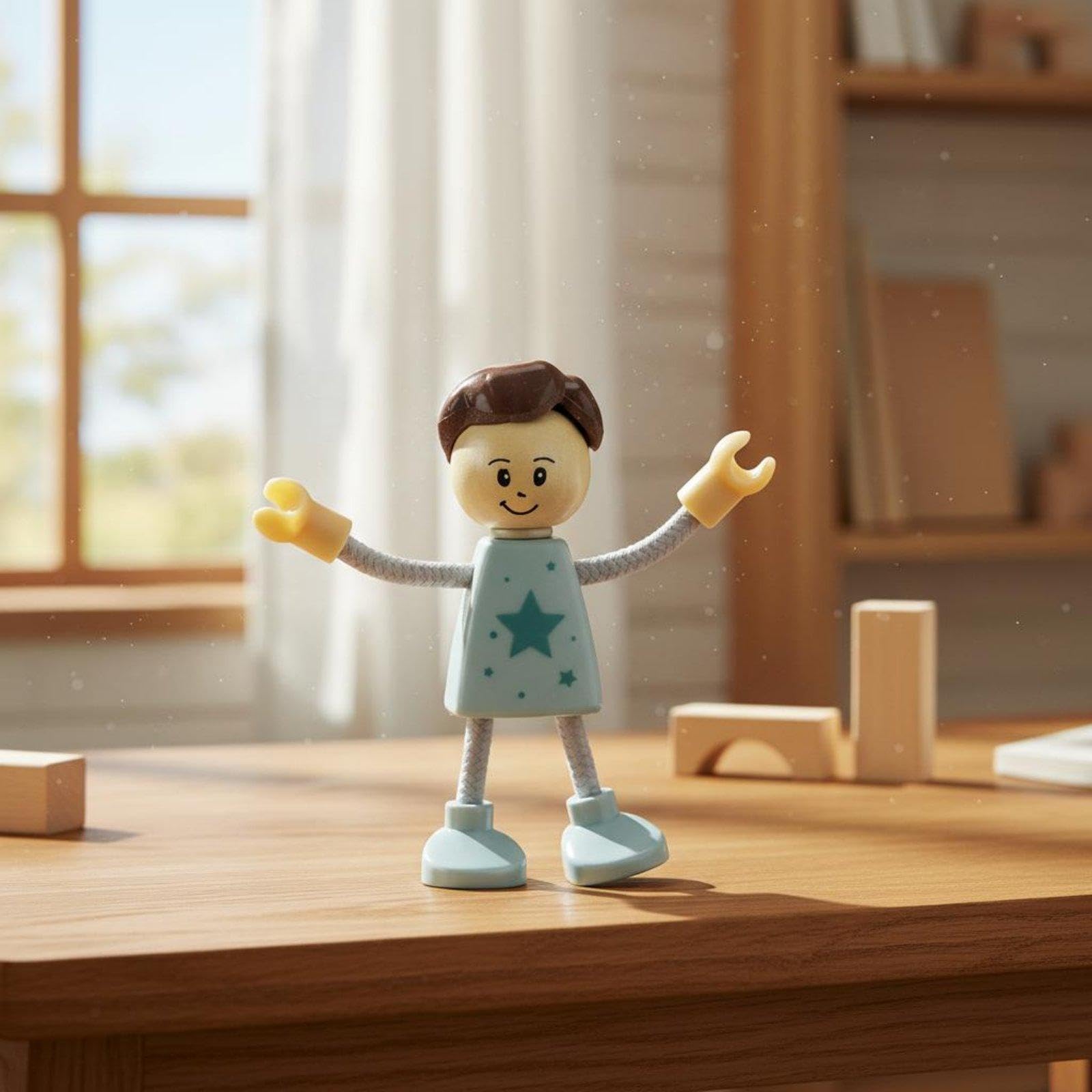 Sharplace 4 Pezzi Figura Articolata in Legno Bambini Pupazzo Personaggio Giocattolo Flessibile Artigianale con Giunti Solidi E Corda Adatto per Animazion, Come immagine, 6 pezzi