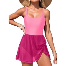 Aleumdr One Piece Swimdress Swimsuit for Women Tummy Control with Mesh Skirt Tie Knot Swim Dresses Bathing Suit