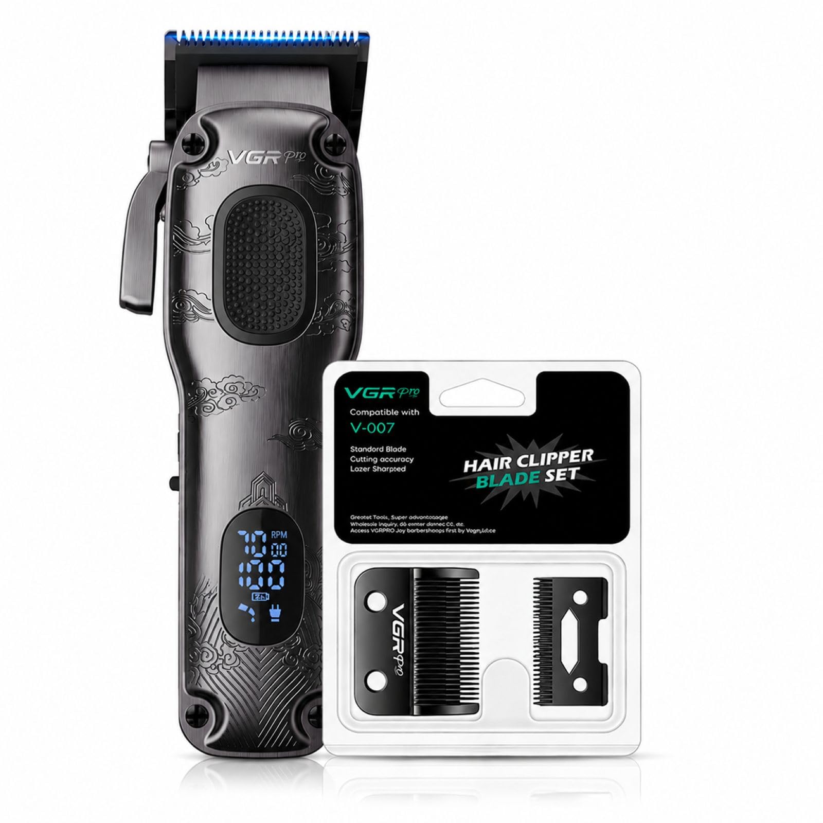 VGRPRO tagliacapelli uomo professionale con lame di ricambio, 7000 RPM kit da barbiere per taglio capelli, casa e salone