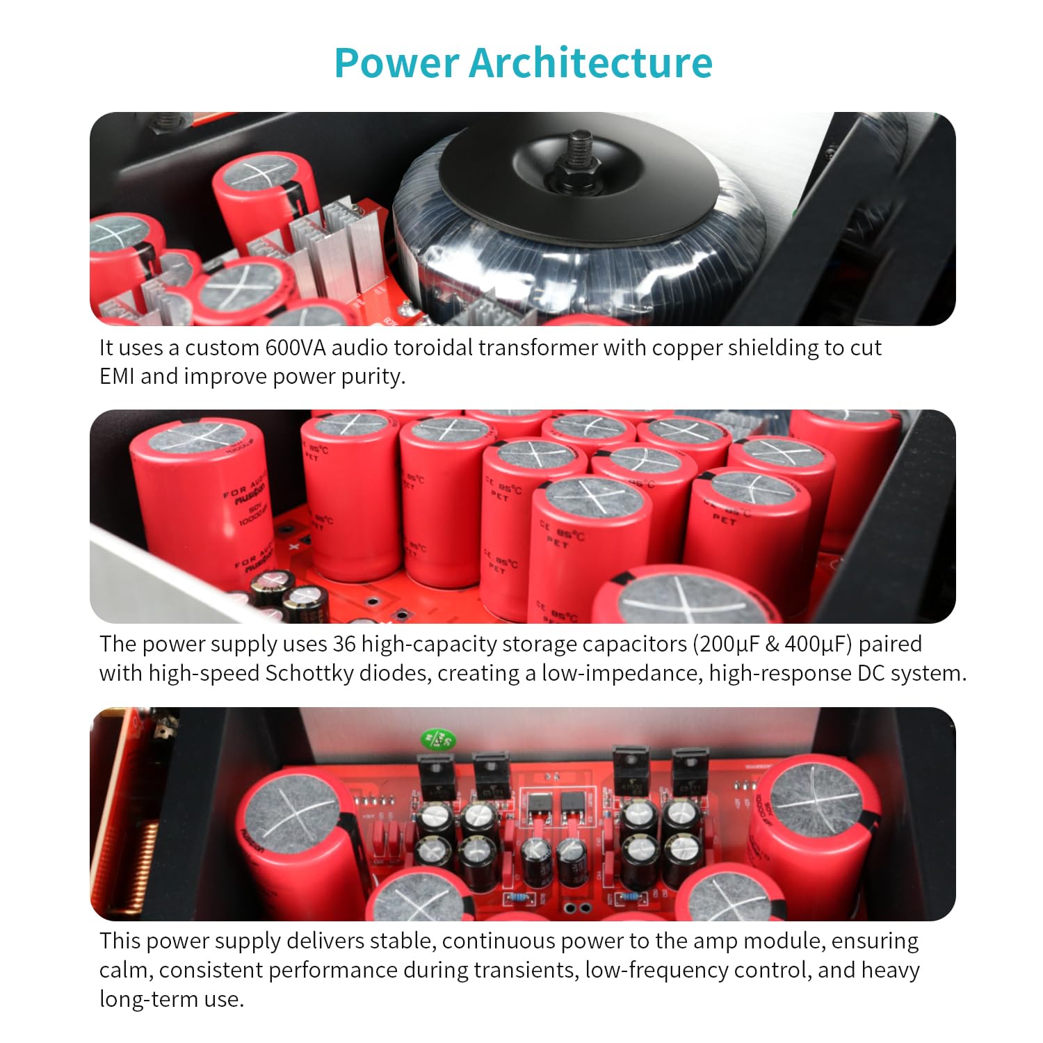 MUSICIAN GEMINI Amplificatore Di Potenza Stereo Classe AB, Amp True Balanced Completamente Discreto, Uscita 220W ×2, Ingresso Bilanciato XLR, Amps Audio A Bassa Distorsione Per Sistema Hi-Fi, Nero