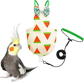 VANFAVORI Arreio de fraldas para pássaros, roupa de voo com coleira voadora de 203 cm para papagaios, calopsita, pássaros de estimação, melancia, incluindo uma almofada de algodão
