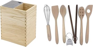 Legnoart Natural Ashwood Mistery Box Knife Block and Tools Rack with 6 Utensils