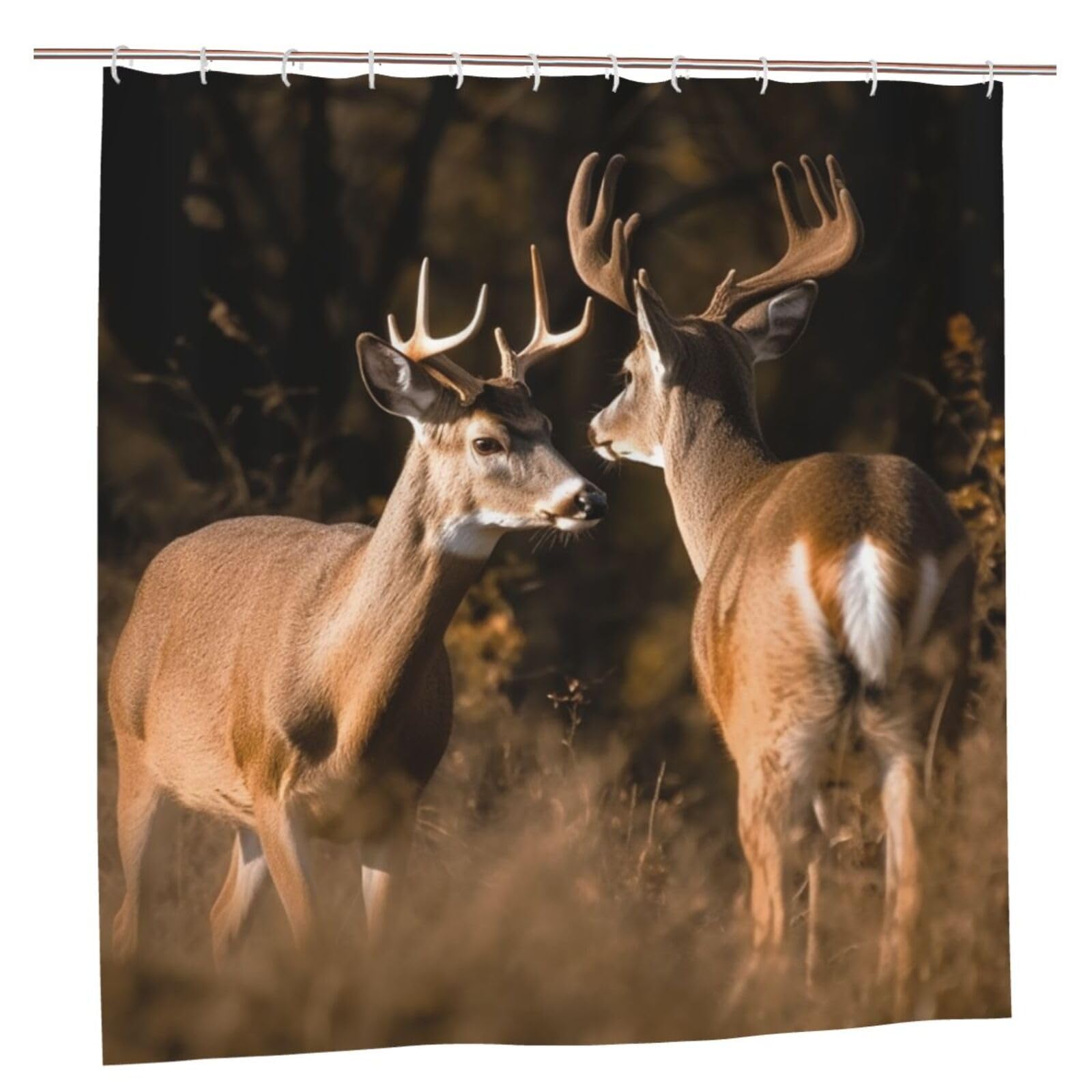Rideau de douche imperméable lavable 182x182 cm avec crochets motif cerf