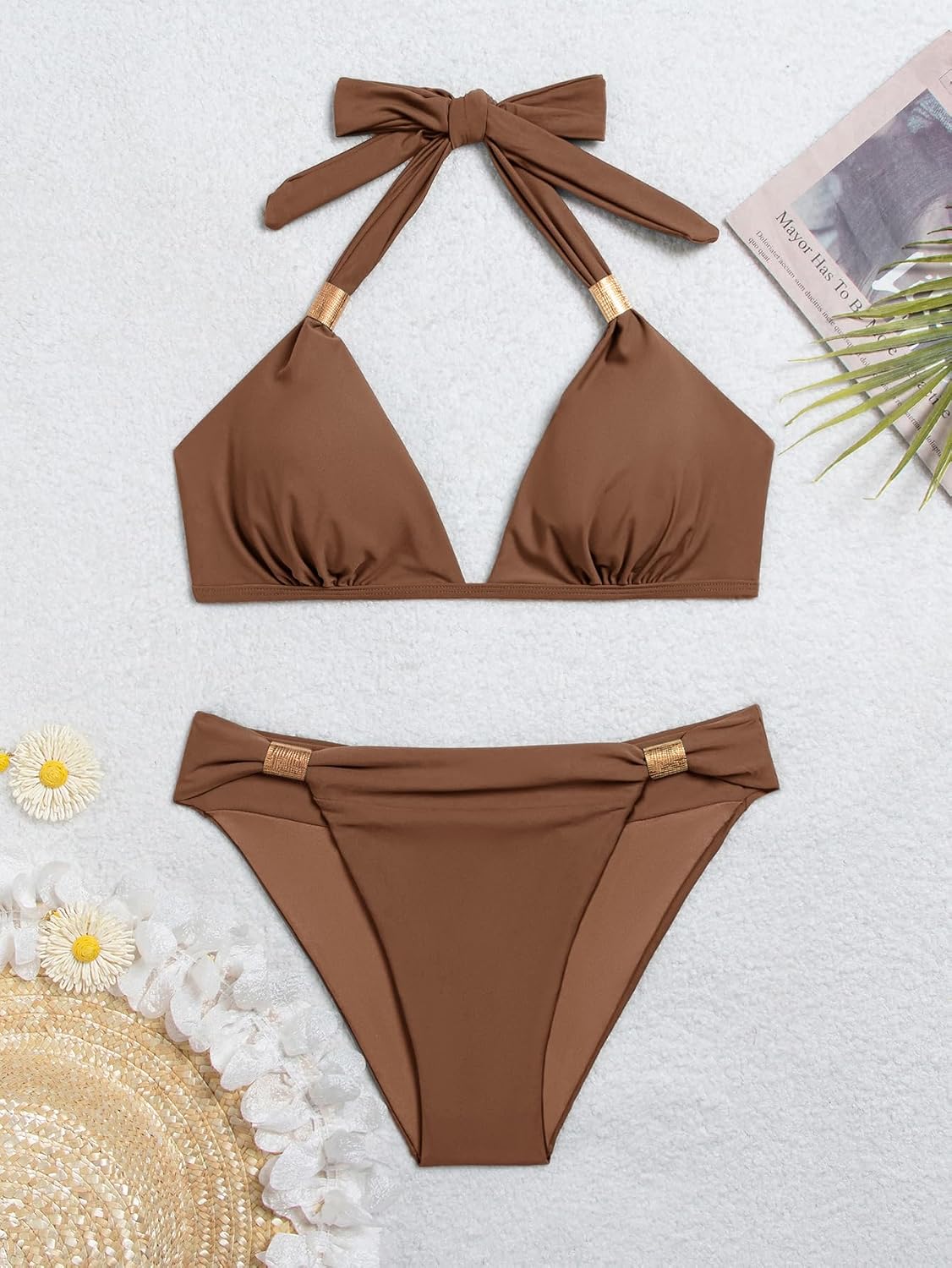 Aidonger Bikini Sets for Women Halter Two Piece Bathing Suit V Neck Tie Back Swimsuit