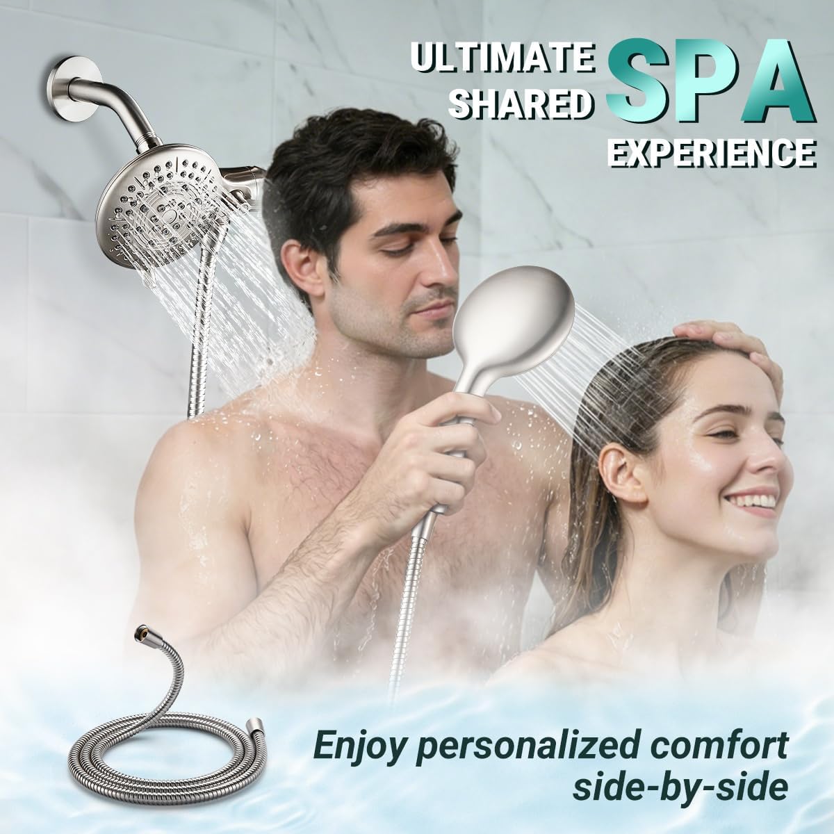 Cobbe® Dual Shower Head Combo, Handheld & Fixed, Brushed Nickel image 3