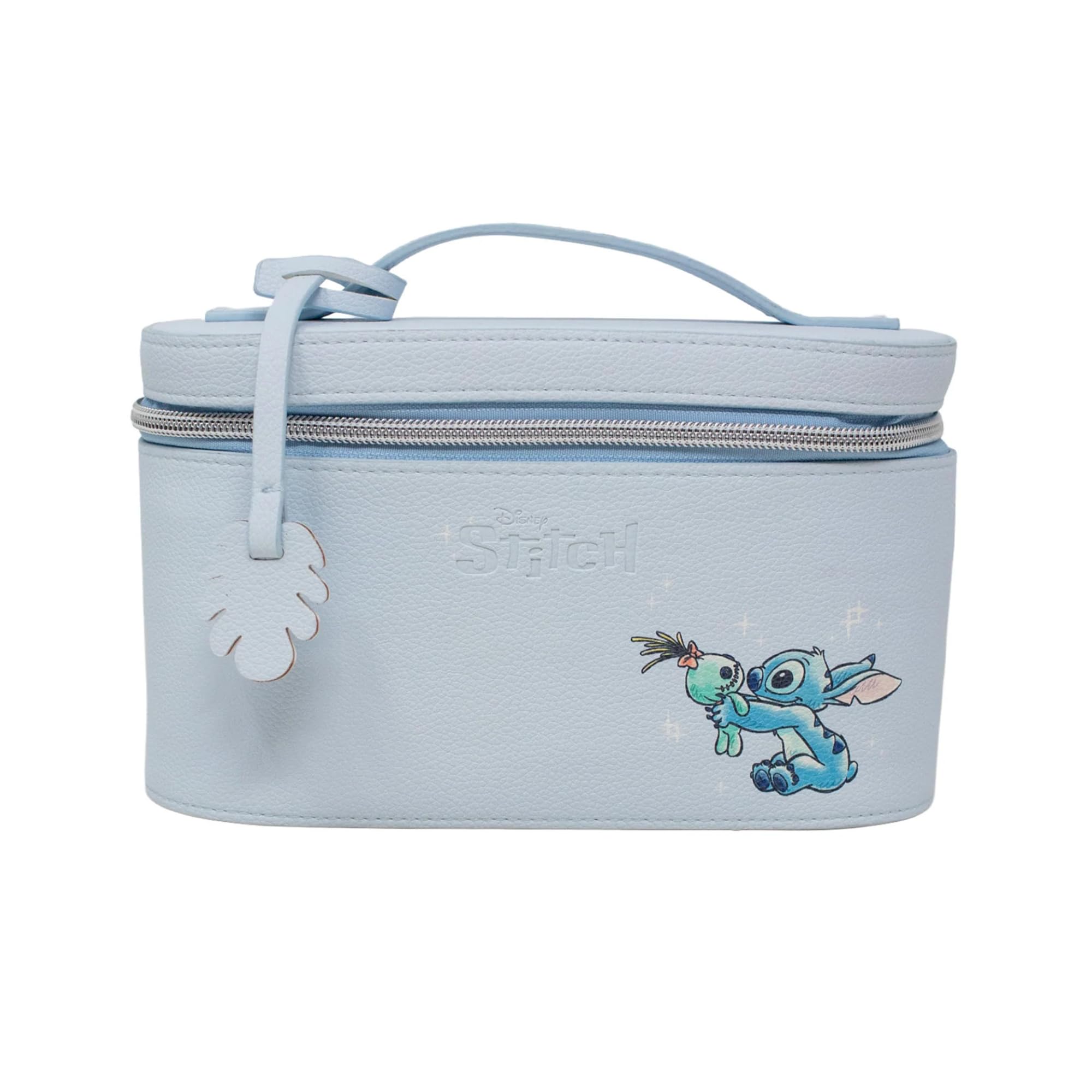 Impressions Vanity Stitch and Scrump - Custodia per trucchi con stampa a punto, tasca per pennelli, borsa per il trucco interna foderata in ecopelle con manico superiore e etichetta rimovibile con