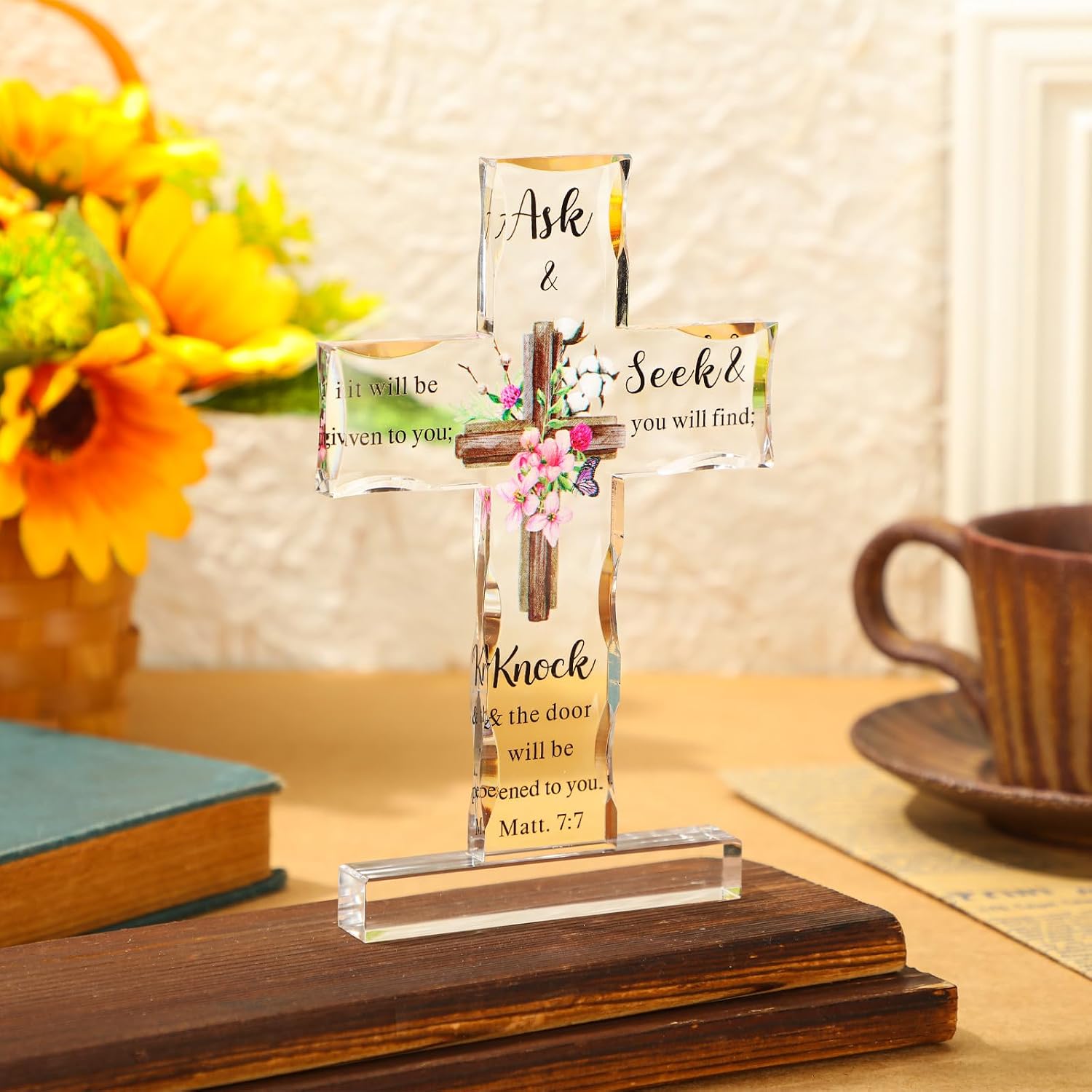 Chunful Christian Religious Gift for Women Acrylic Decorative Cross Standing Decor Jesus Catholic Bible Scripture Inspiration Gifts Cross for Mother Day Women Men Friends Coworker(Attractive Style)