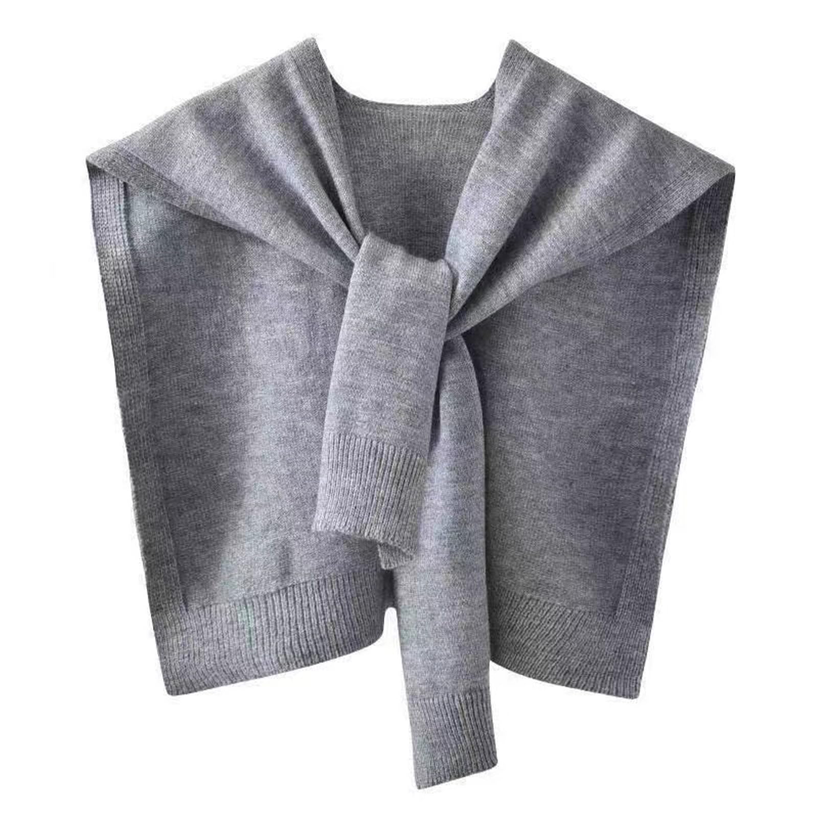 WaJuemy Sweater Shawl Wraps for Women Sweater Knitted Knotted Shawls Travel Casual Scarf Cape Shoulder Tops Fashion Wrap (3Grey)