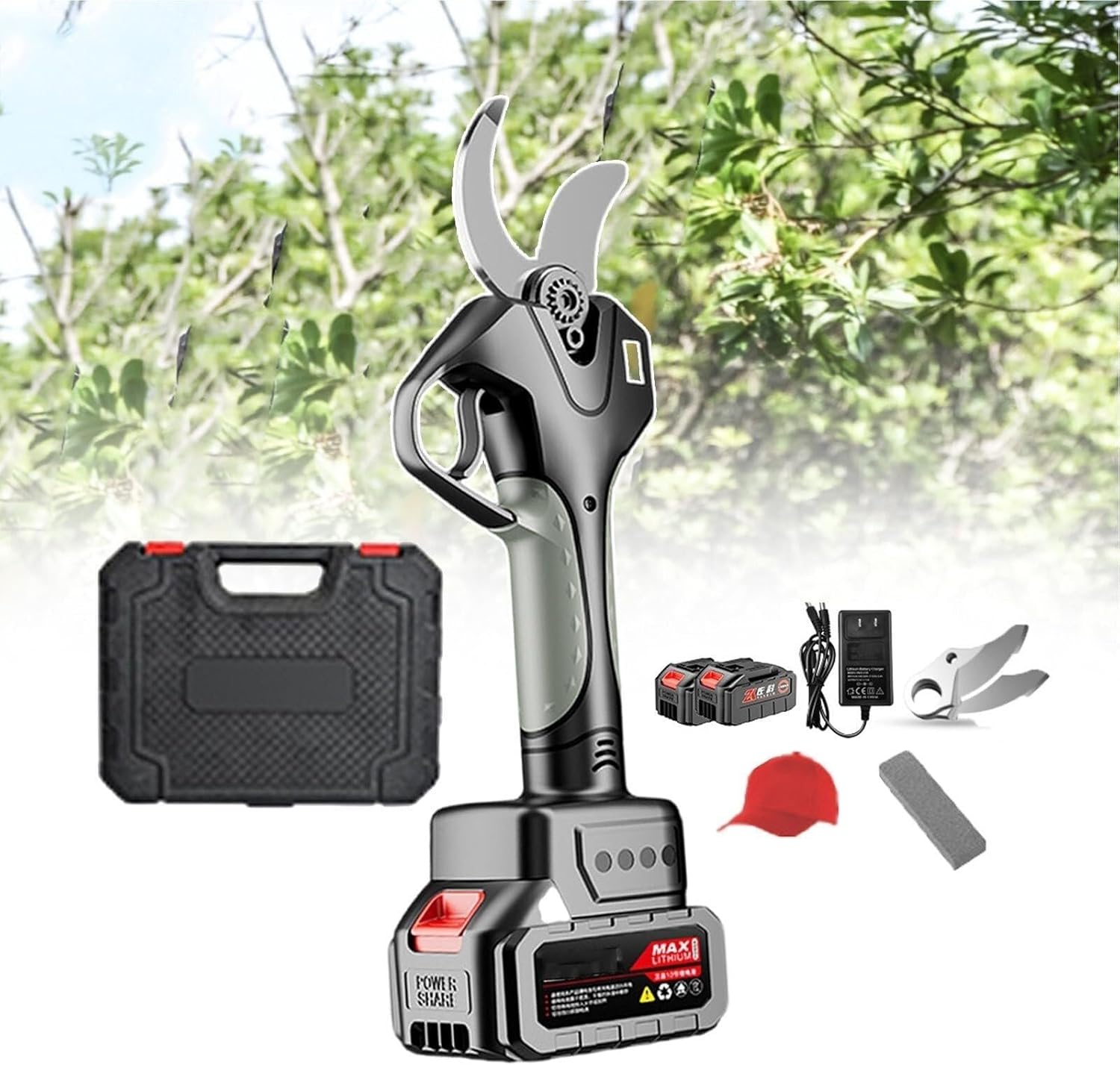 Electric Pruning Shears, Cordless Garden Secateurs with 45mm Cutting Capacity, 21V Battery-Powered, LCD Display for Tree, Hedge & Branch Trimming