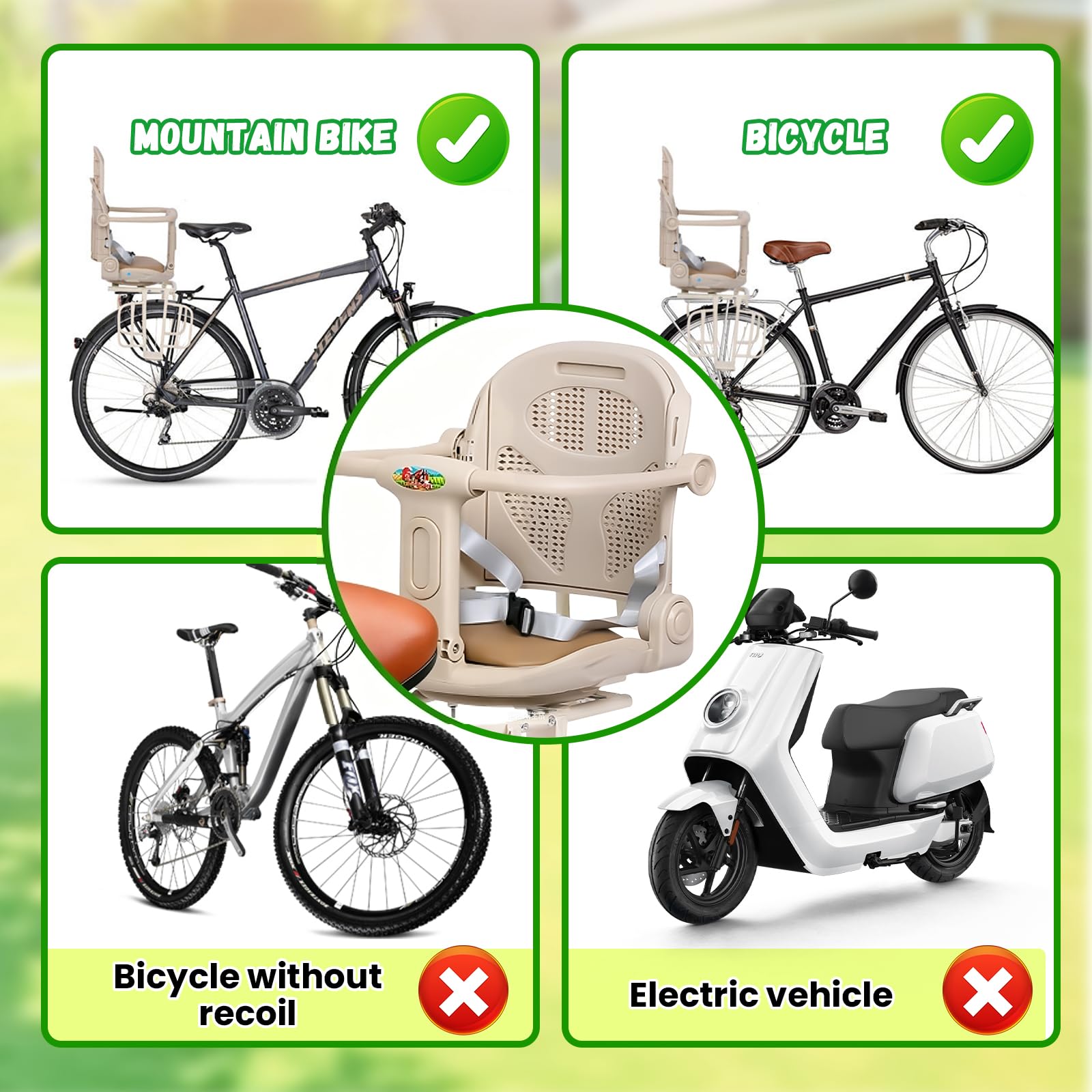 auvstar Seggiolino Bici Posteriore,Seggiolino Posteriore per Bici con Cintura di Sicurezza,Cuscino Seduta in PU con Sponda di Protezione Schienale e Poggiapiedi,Adatto per Sedersi o Sdraiarsi