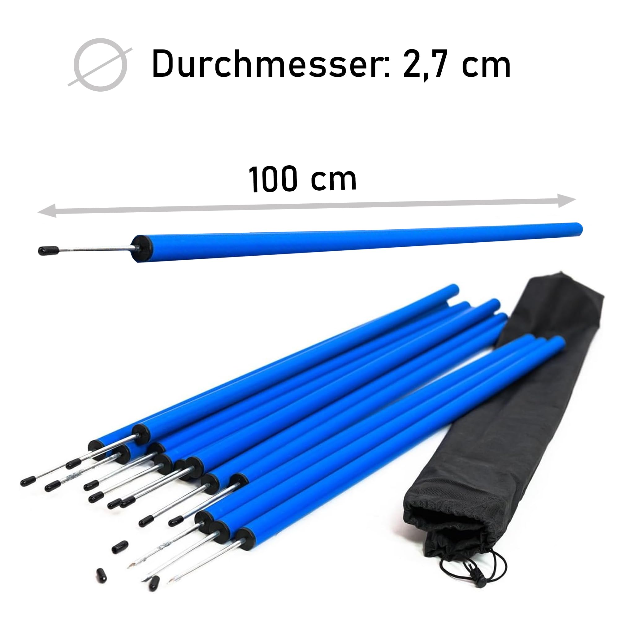 Lemodo Hunde Agility‑Set 12 Slalom‑Stangen, wetterfestes Slalom‑Set für Hundesport und Fußball, Agility‑Training, Hundetraining, Slalomstangen mit Metallspießen und Aufbewahrungstasche, Agility-Poles