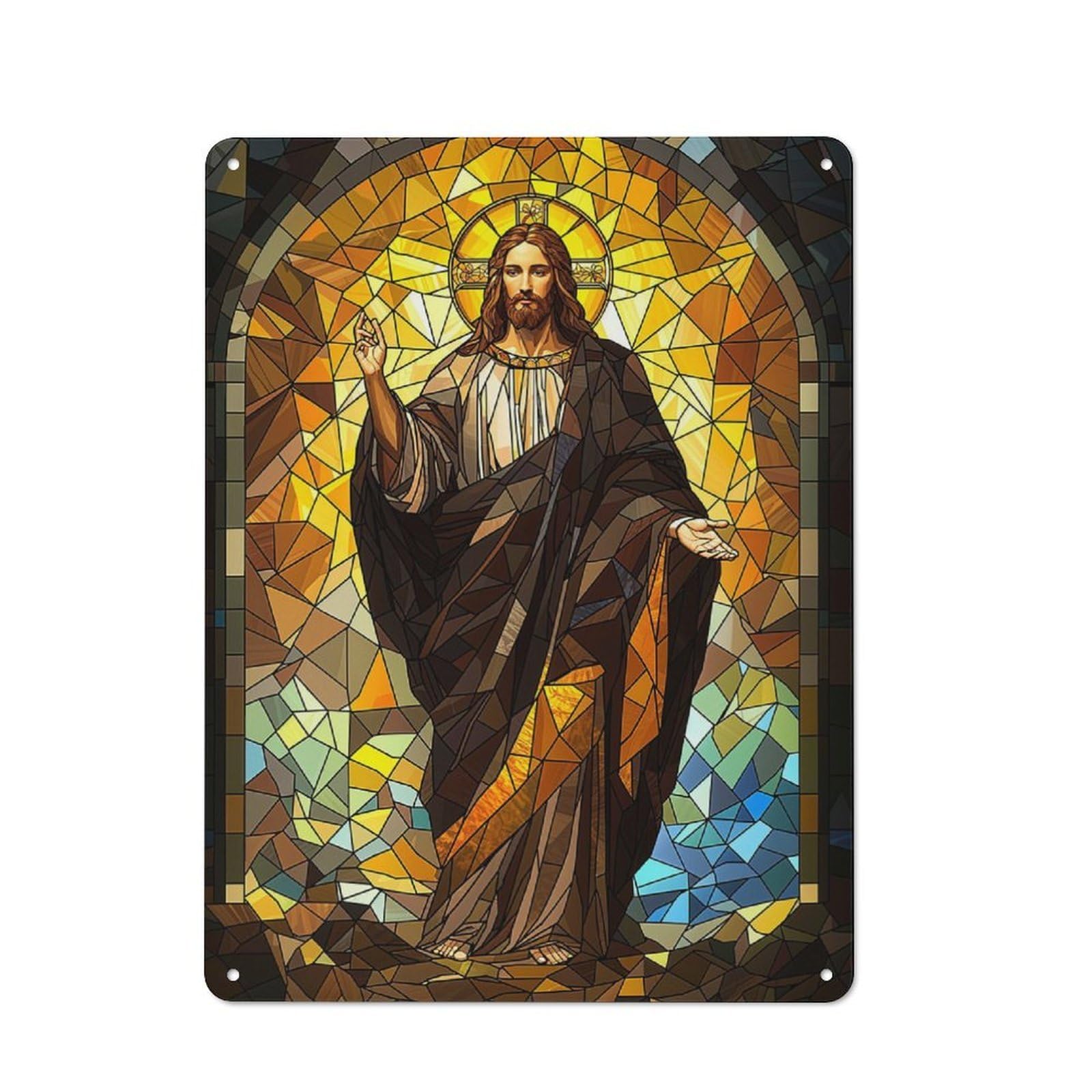 Junmoney Stained Glass Jesus Metal Plaque 40X30cm With For Garage Wall, Retro Decor, For Garage Decor Collectors Refreshing A Room In Autumn