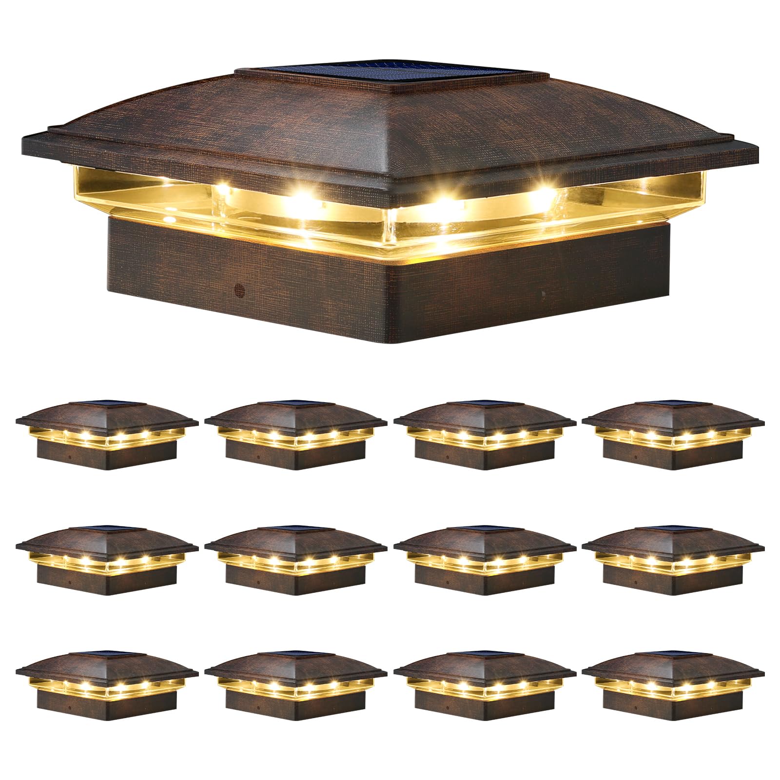 VOLISUN Solar Post Cap Light Outdoor 16pack,Solar Deck Fence - Post Lights Waterproof for 4x4 Wooden/4x4 Vinyl, with Warm White/Cool White for Garden/Patio/Porch