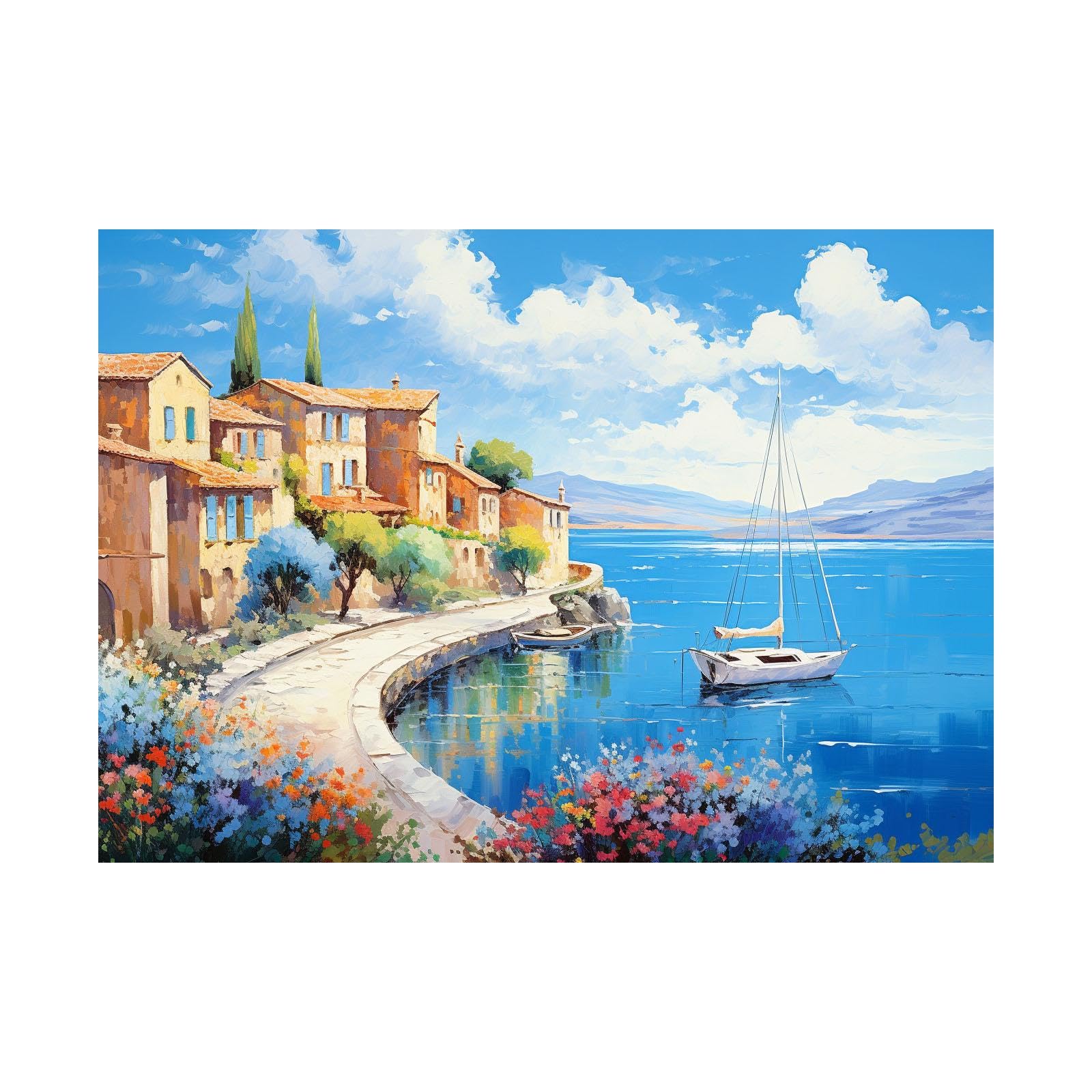 Art mural industriel et paysage de bord de mer pour salon