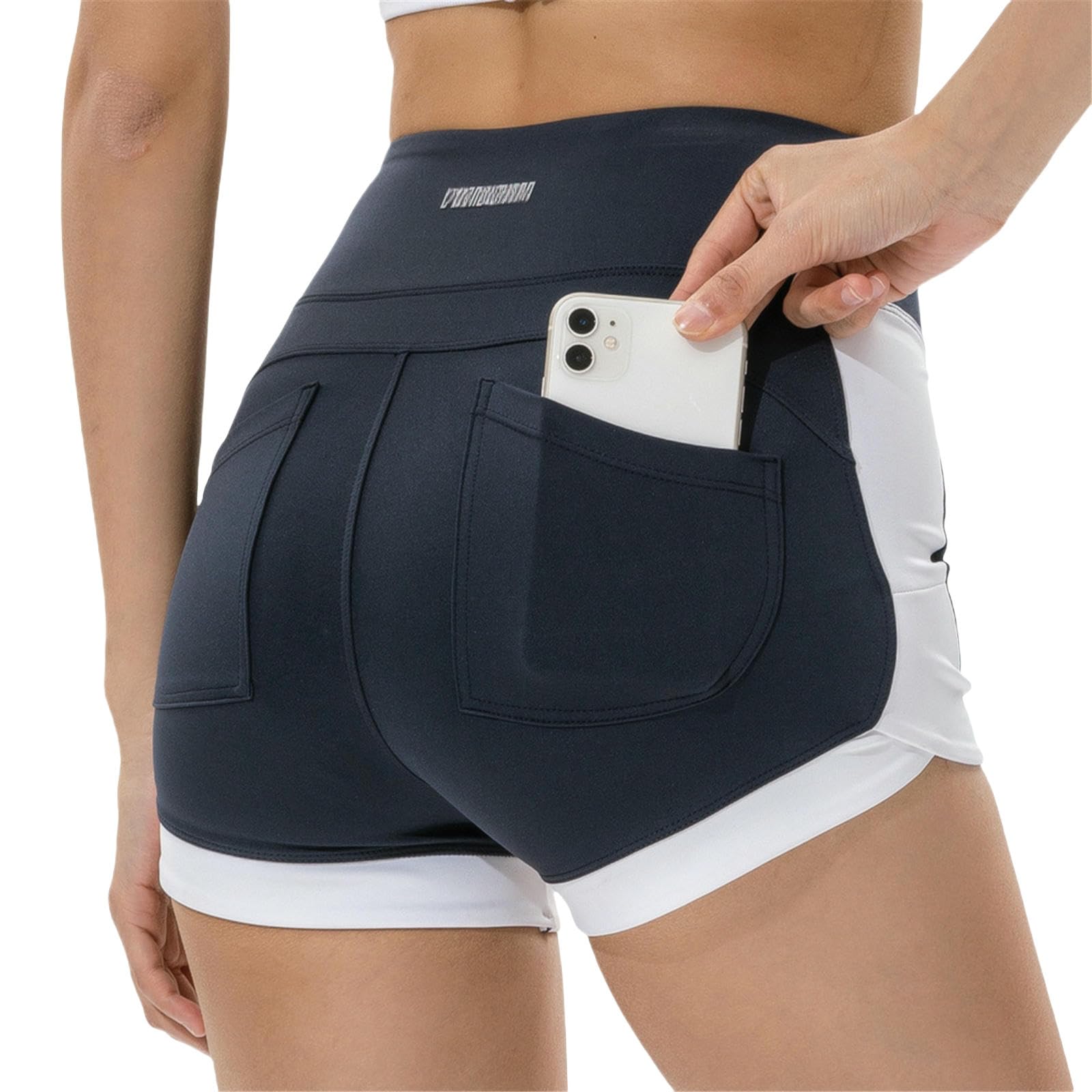 Shorts Donna Pantaloncini di Fitness Sportivi Estivi per Le Donne Ad Alto Numero Anca con Tasche Elastico Asciugatura Rapida Elastica-Blu-XL