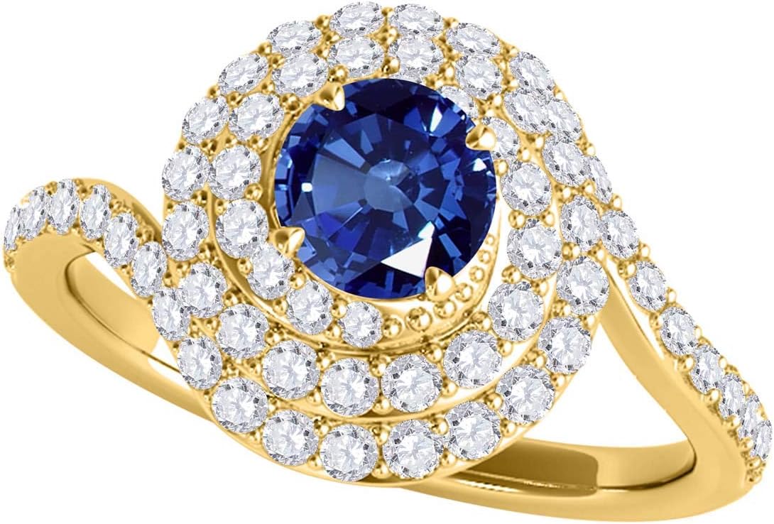 MauliJewels Rings for Women 1.9 Carat Interwined Design Diamond And Sapphire Ring prong 14k Yellow Gold