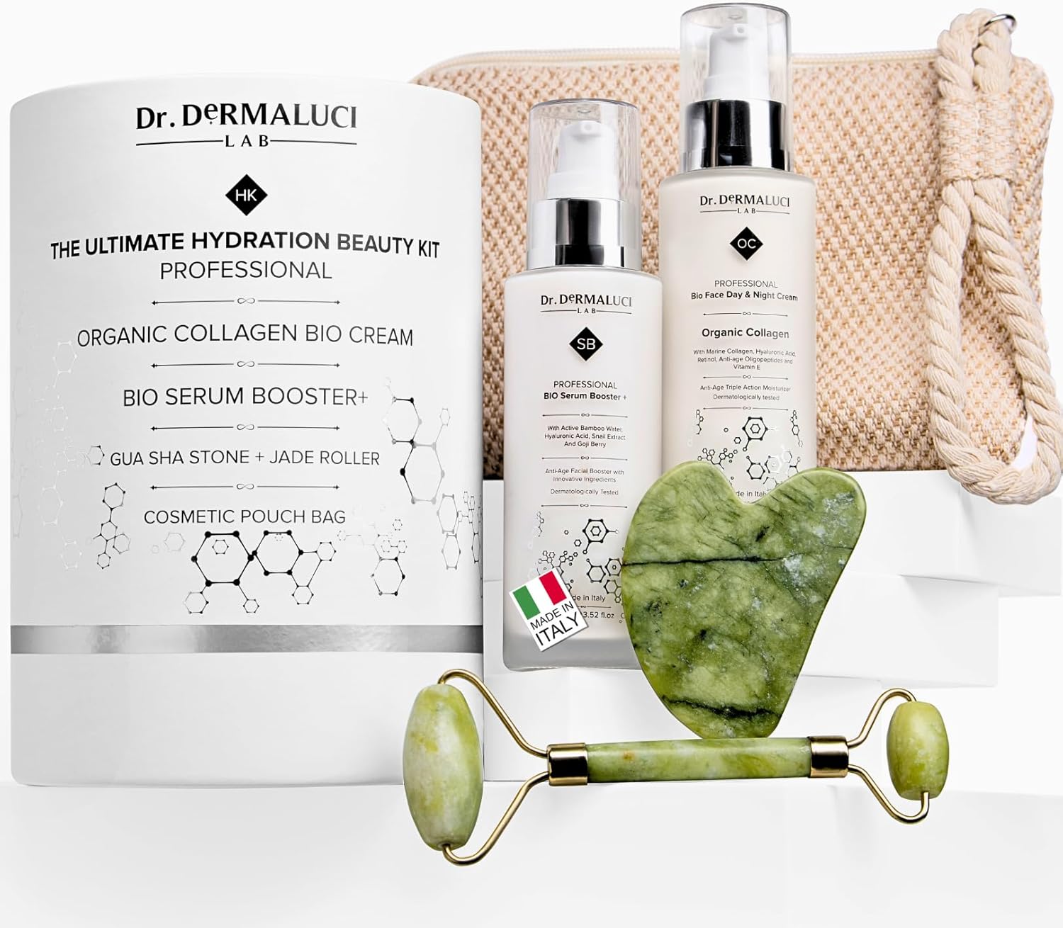 Cadeau voor Vrouwen Verjaardag/Mannen Skincare Kit Bio |Anti-rimpel Gezichtscrème met Collageen Retinol Vitamine C, E+Gezichtsserum met Hyaluronzuur en Slakkenslijm |Geschenkset Gua Sha + Jade Roller