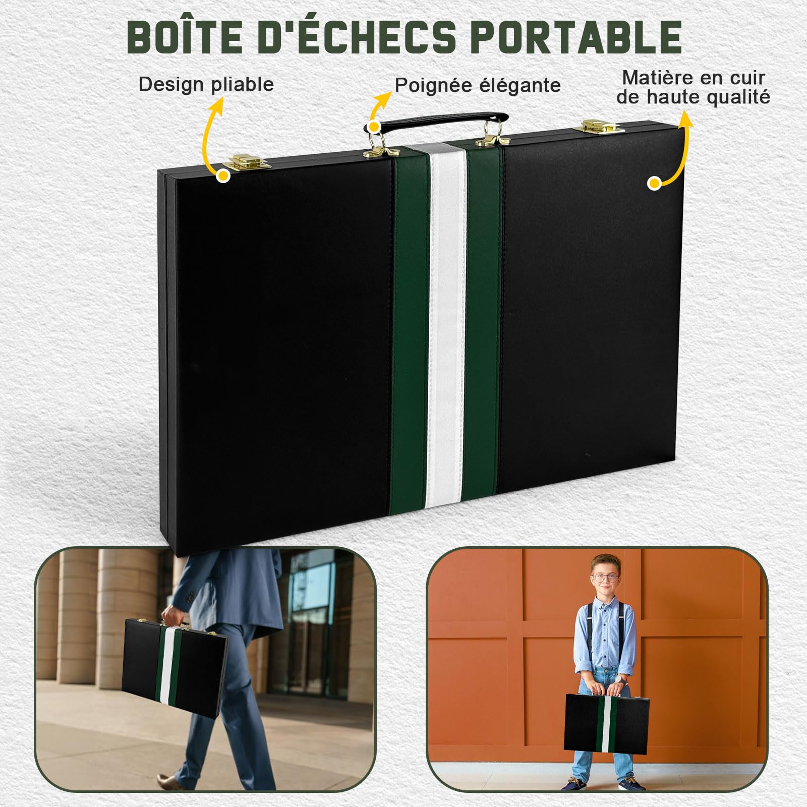Backgammon Set, 15" Jeu de Backgammon Classique pour 2 Joueurs, Ensemble de Jeu de Stratégie Portable pour Adulte et Enfants (15 Pouces, Vert)