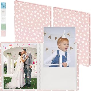 1DOT2 Small Photo Album for 4x6 Photos, 2-Pack (Pink with hearts)