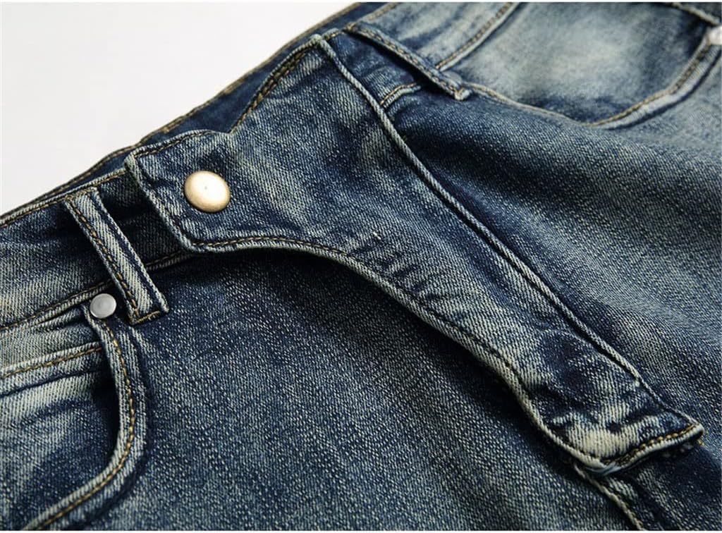 Denim Straight Motorcycle Jeans for Men's Size Autumn Spring Punk Rock Streetwear Riding Knee Guard Pants